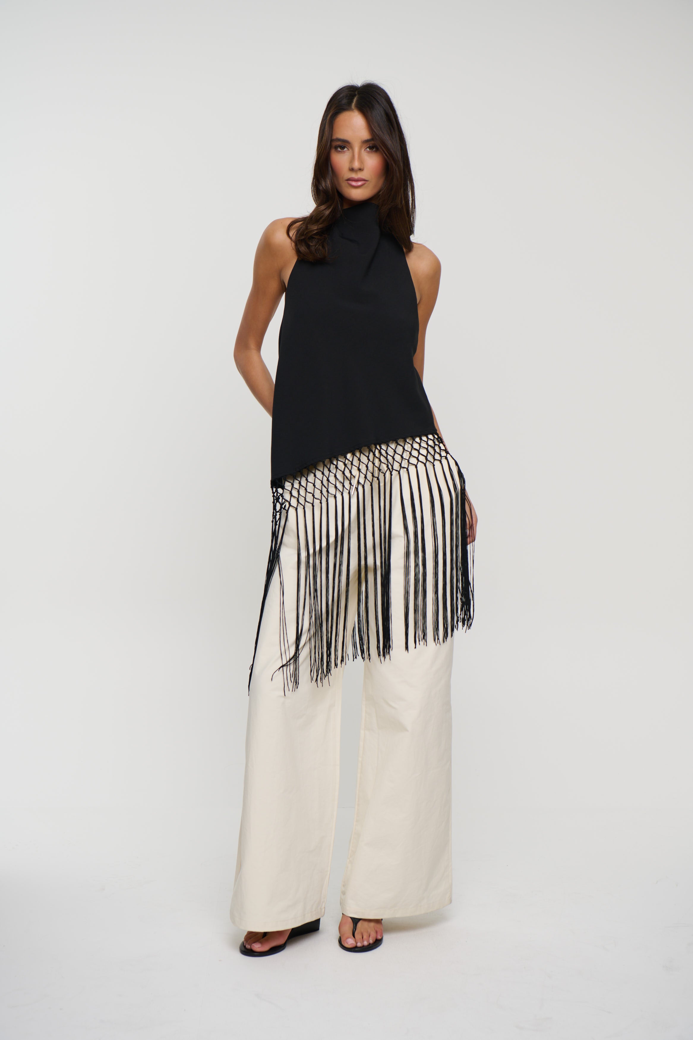 Alicia Fringe Top Black