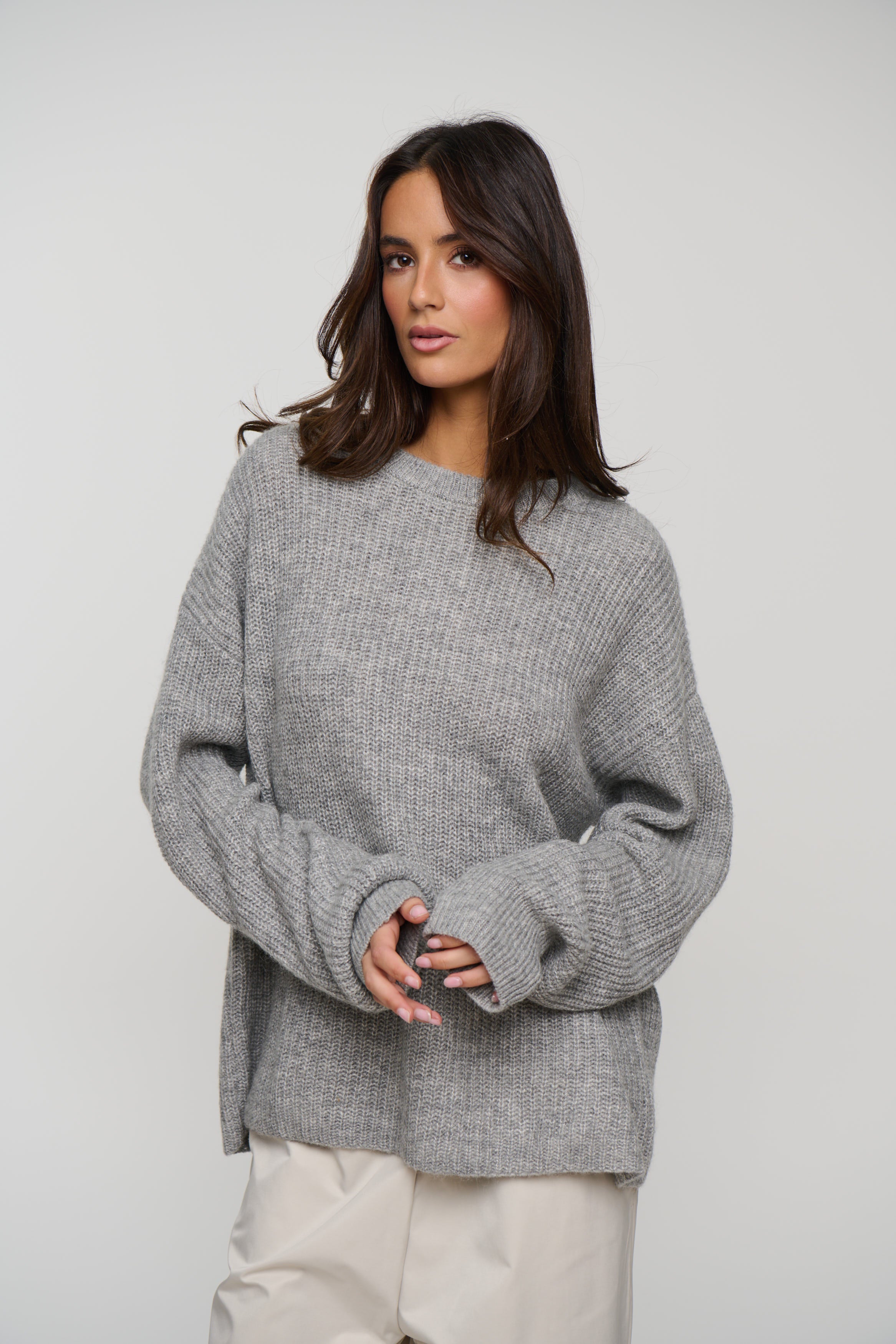 Unisex Mohair Knit Grey Marle
