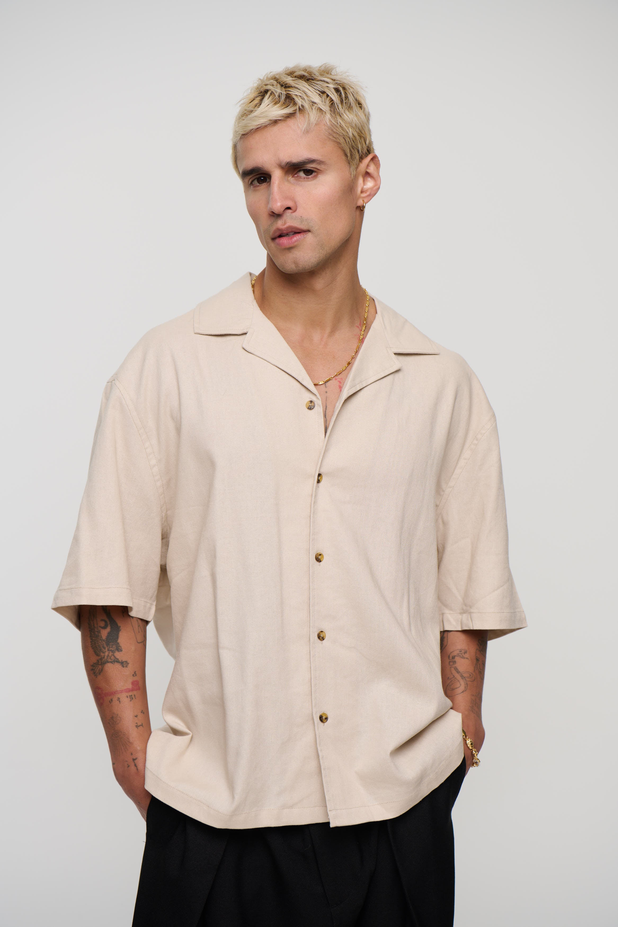 Raf Cropped Shirt Linen Oat