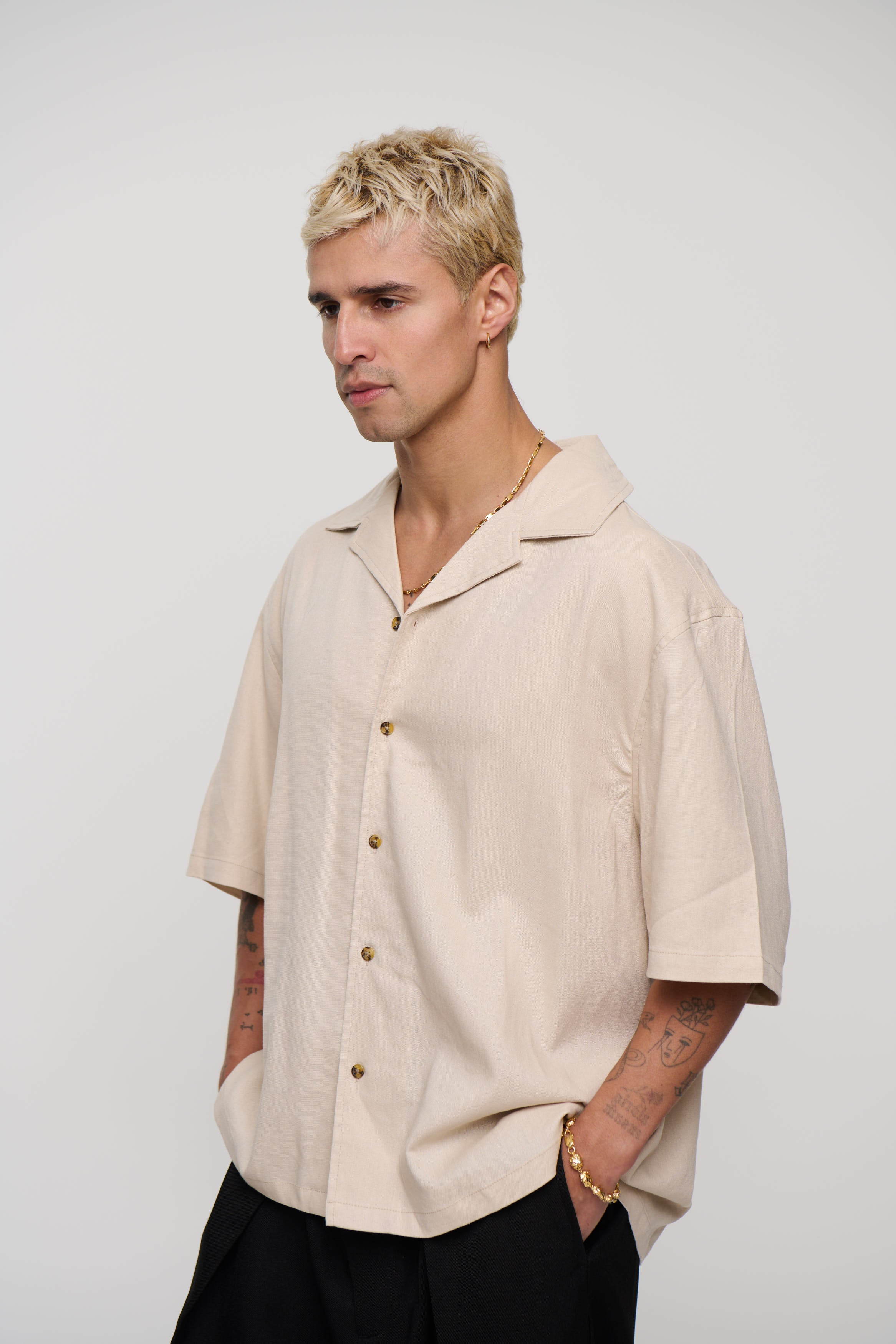 Raf Cropped Shirt Linen Oat