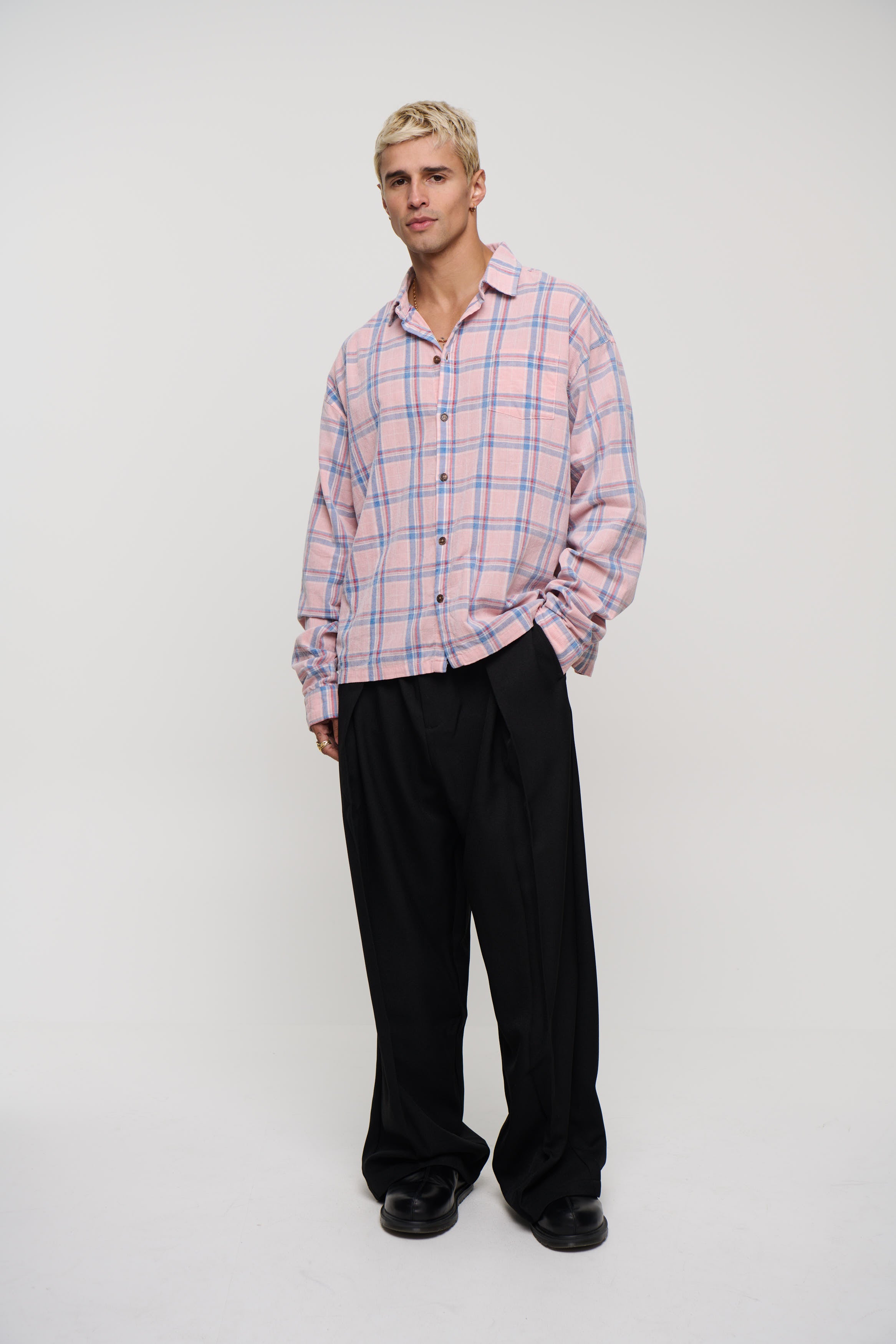 Cord Washed Check Shirt Salmon
