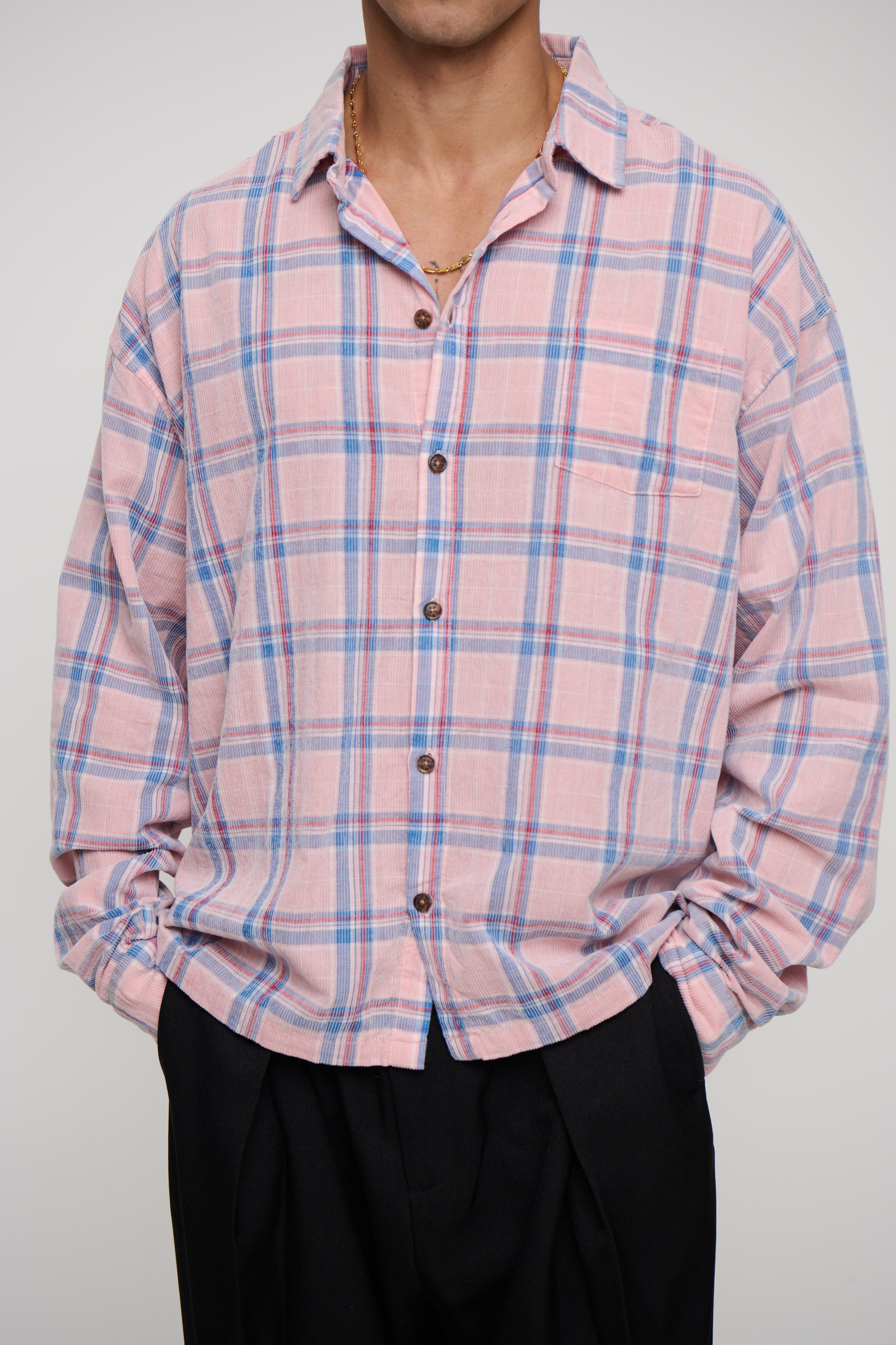 Cord Washed Check Shirt Salmon