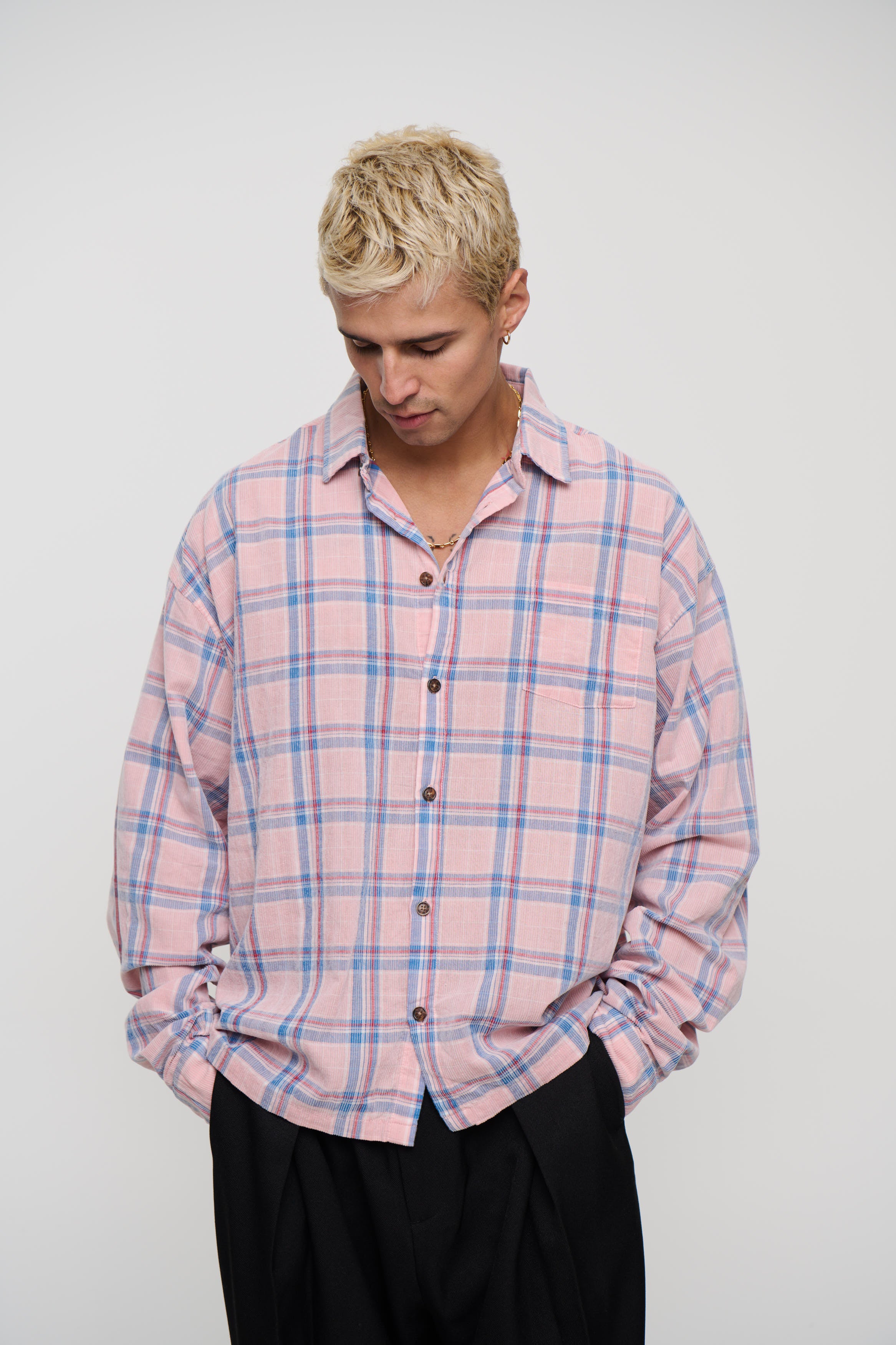 Cord Washed Check Shirt Salmon