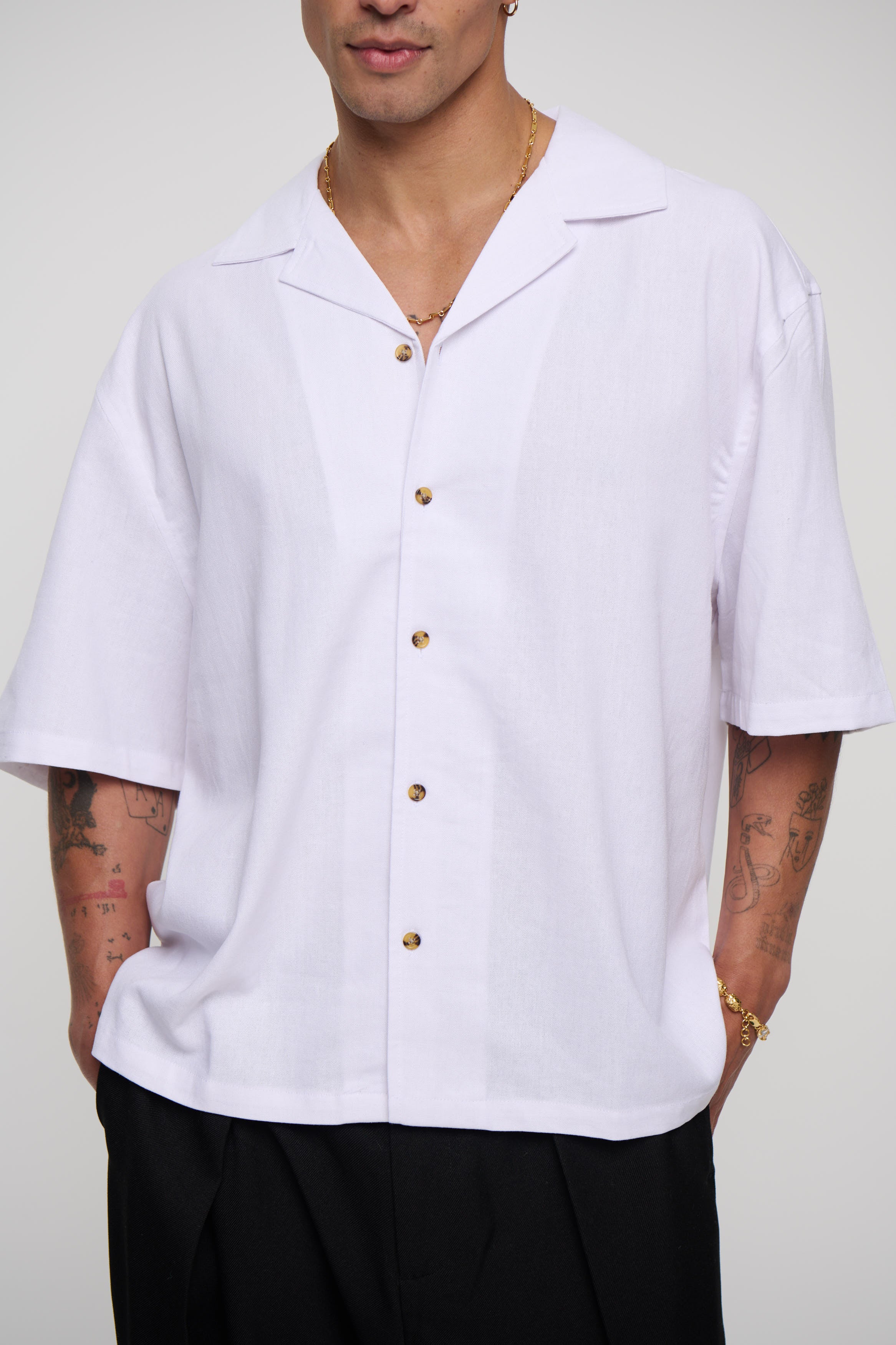 Raf Cropped Shirt Linen White