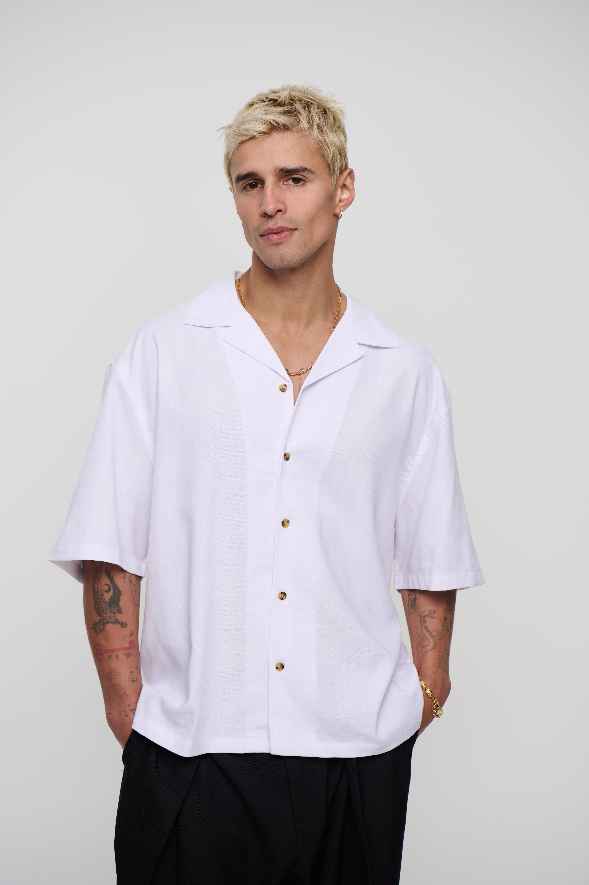 Raf Cropped Shirt Linen White