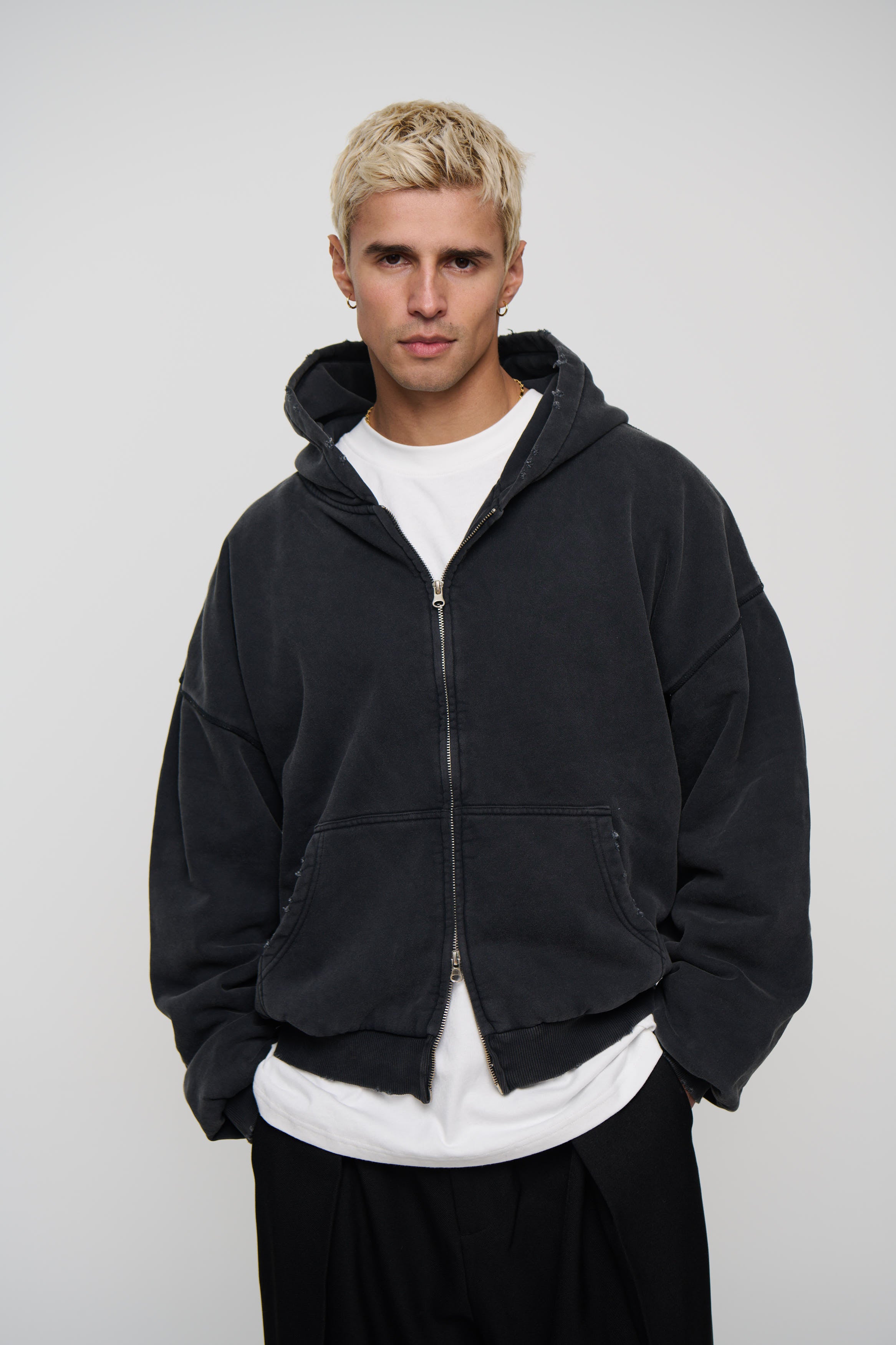 Heavyweight Lined Zip Up Hood Black