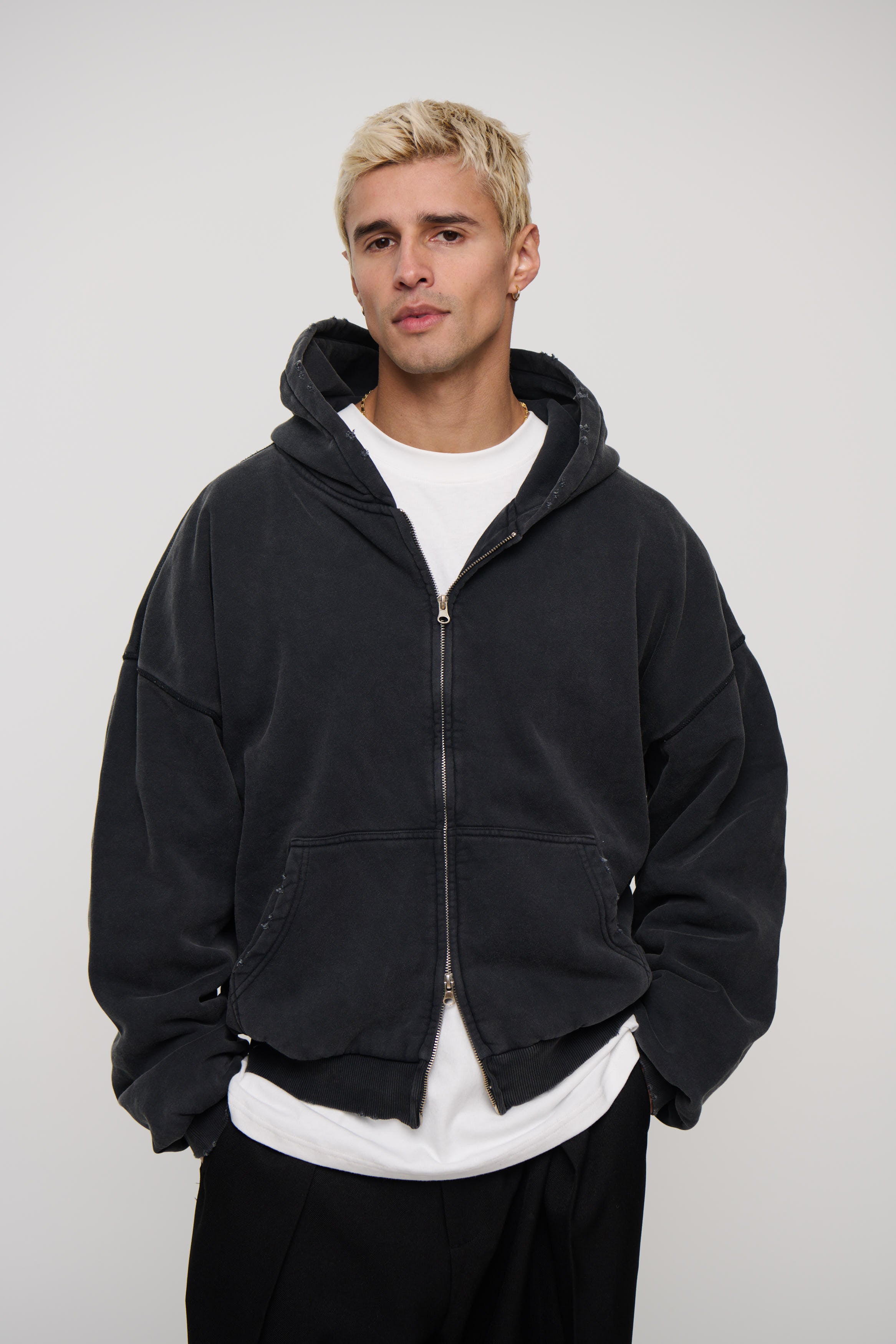 Heavyweight Lined Zip Up Hood Black