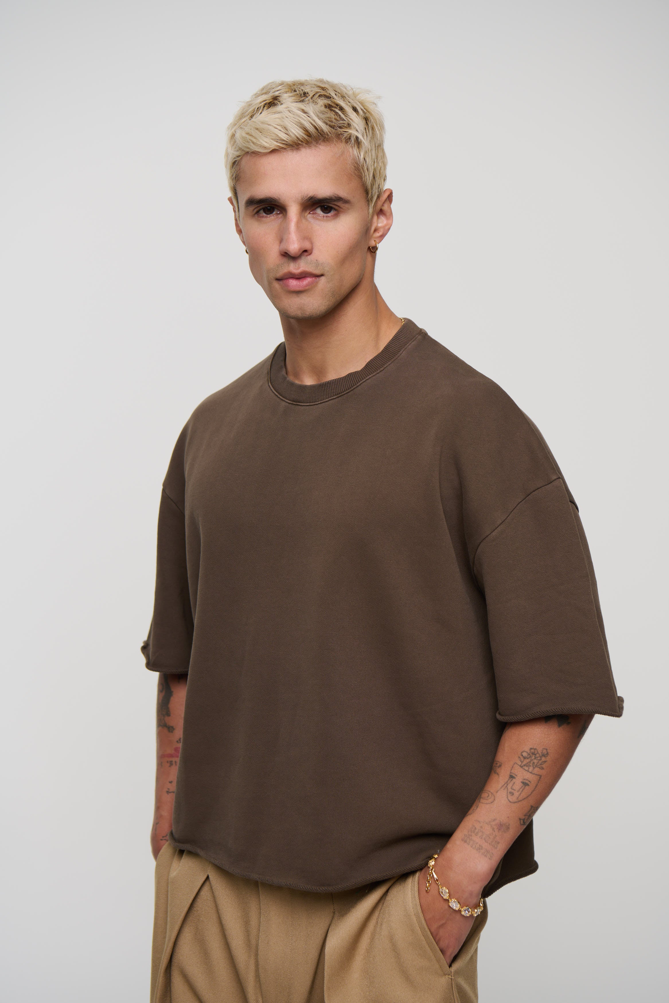 Crop Box Fleece Tee Choc