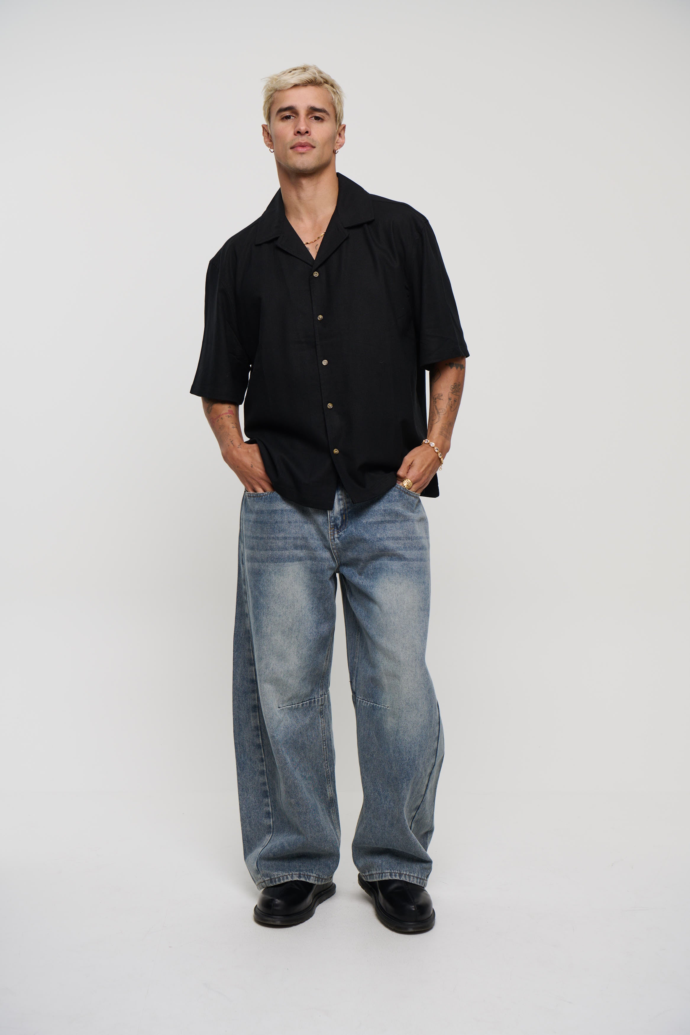 Raf Cropped Shirt Linen Black