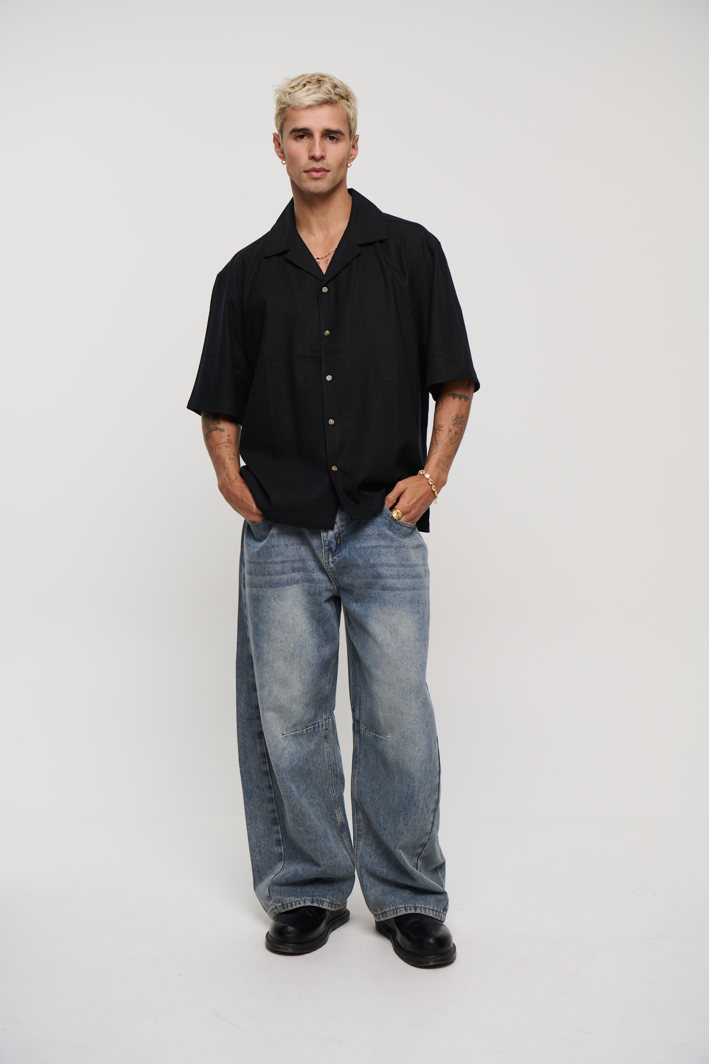 Raf Cropped Shirt Linen Black