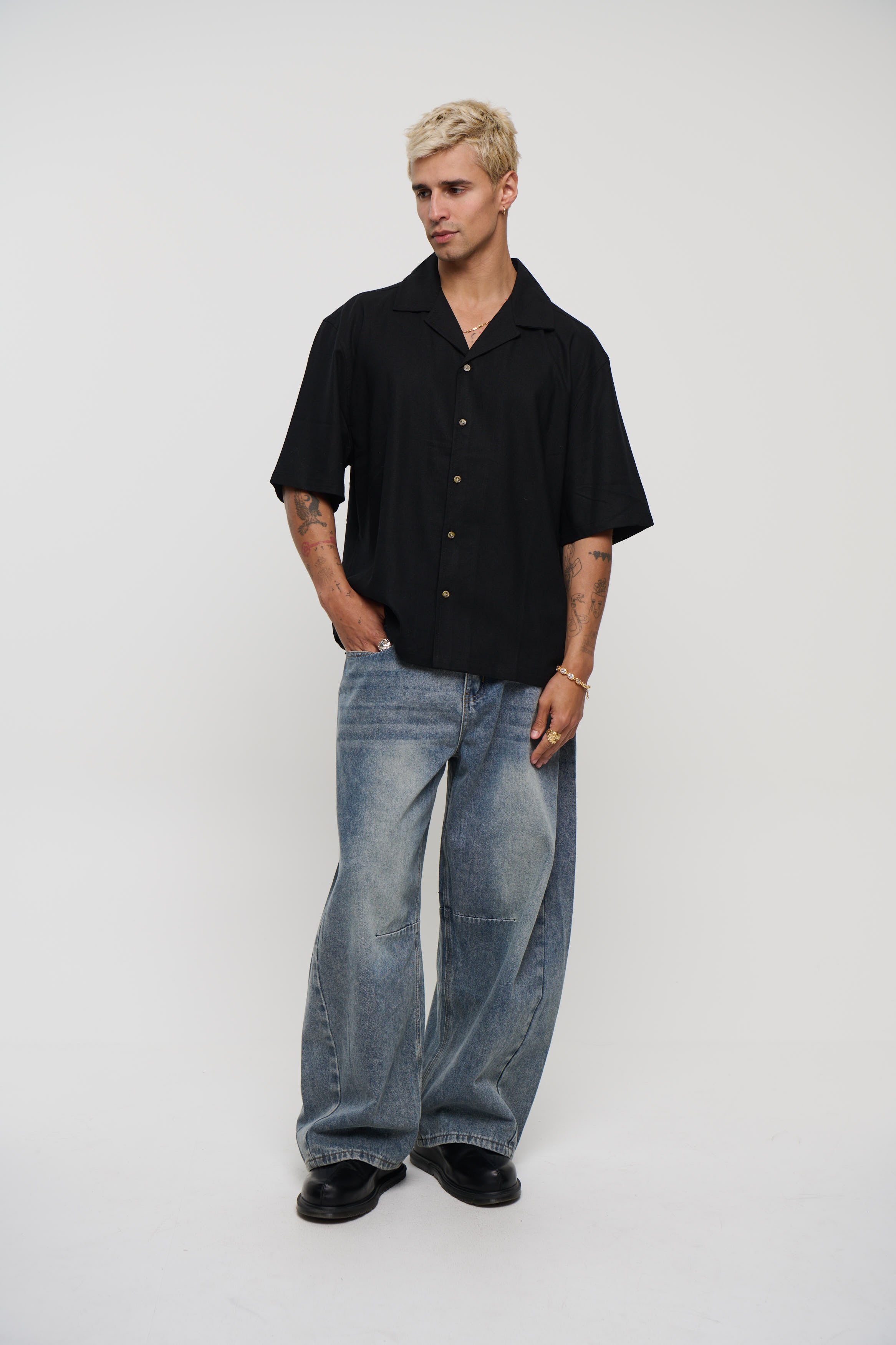 Raf Cropped Shirt Linen Black