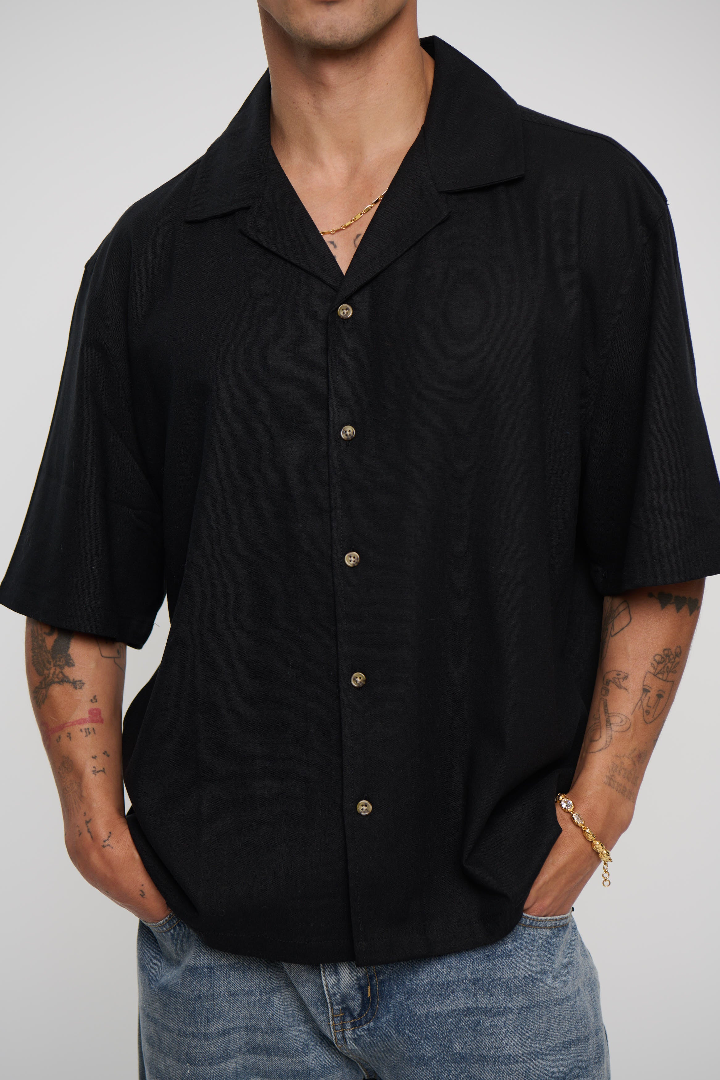 Raf Cropped Shirt Linen Black