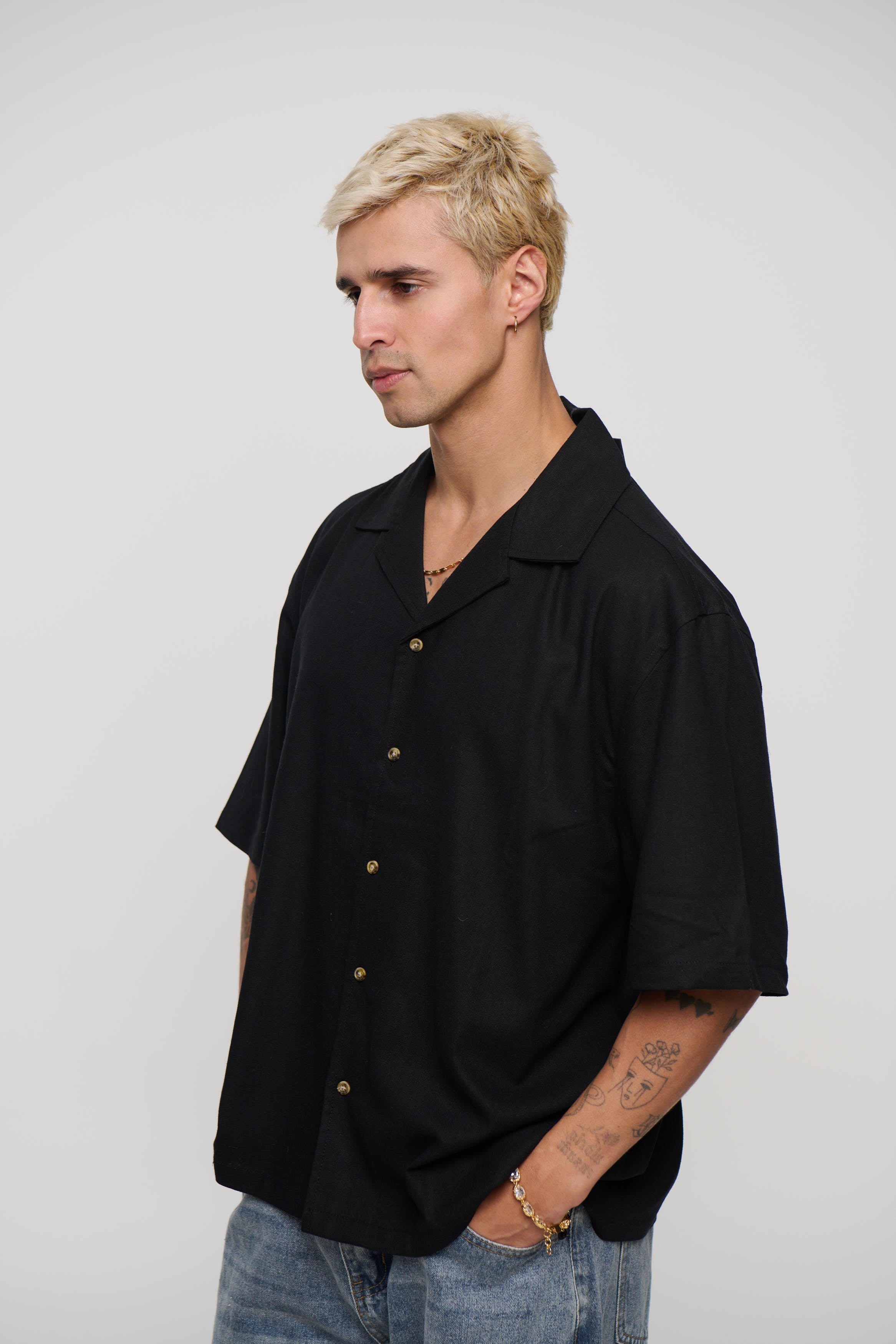 Raf Cropped Shirt Linen Black