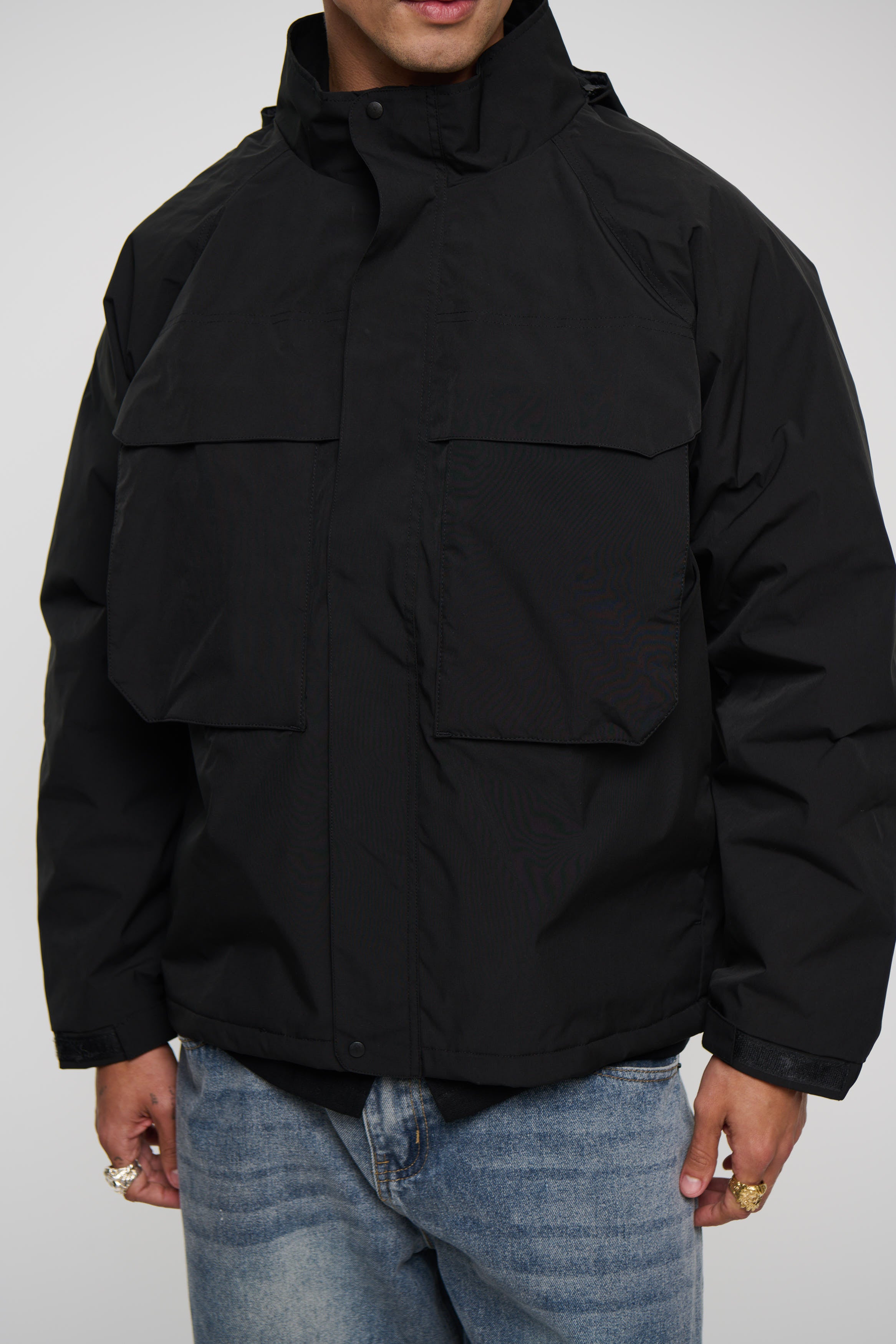 Removable Hood Windbreaker Black