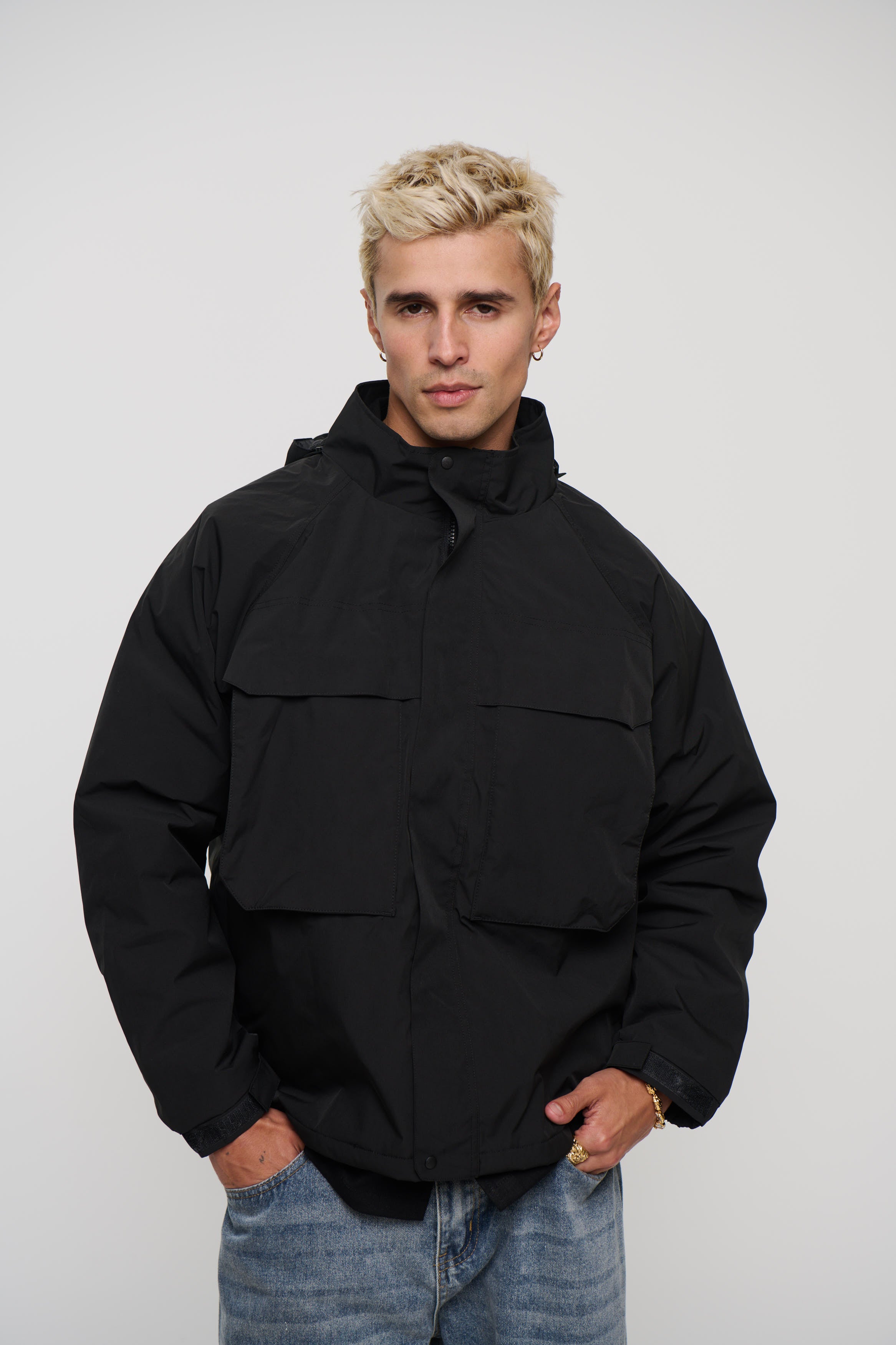 Removable Hood Windbreaker Black
