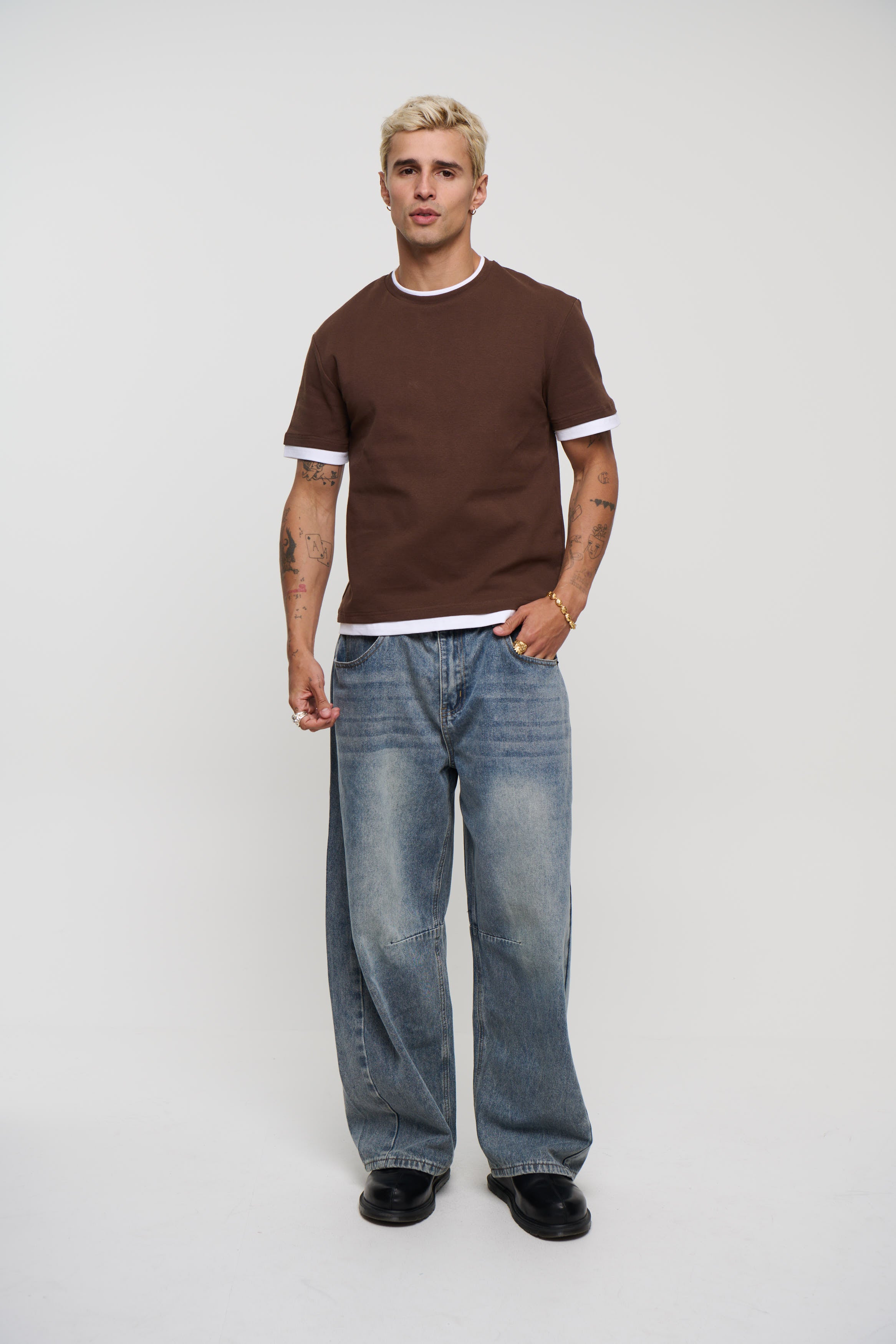 Double Trim Cotton Tee Choc