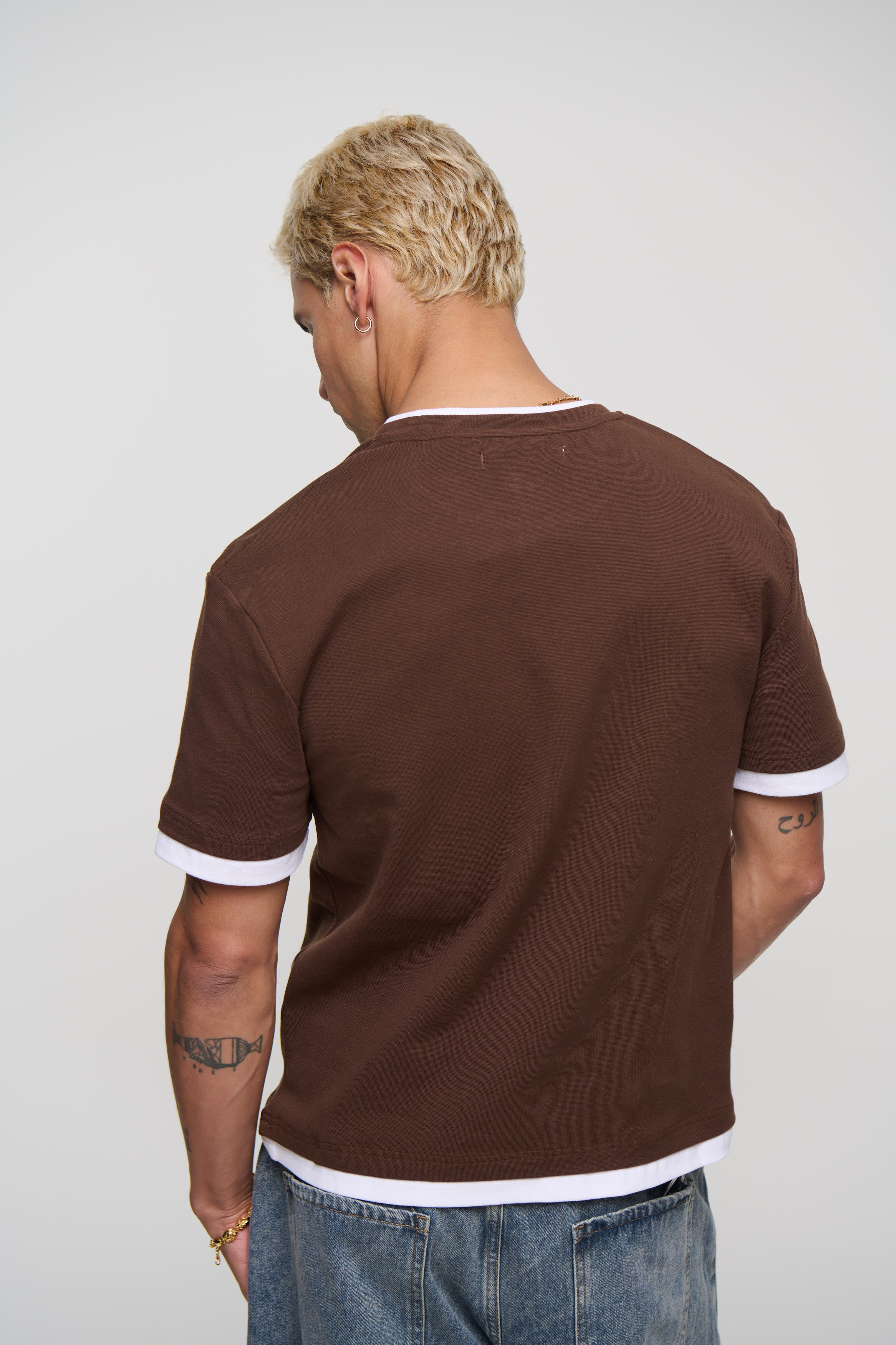 Double Trim Cotton Tee Choc