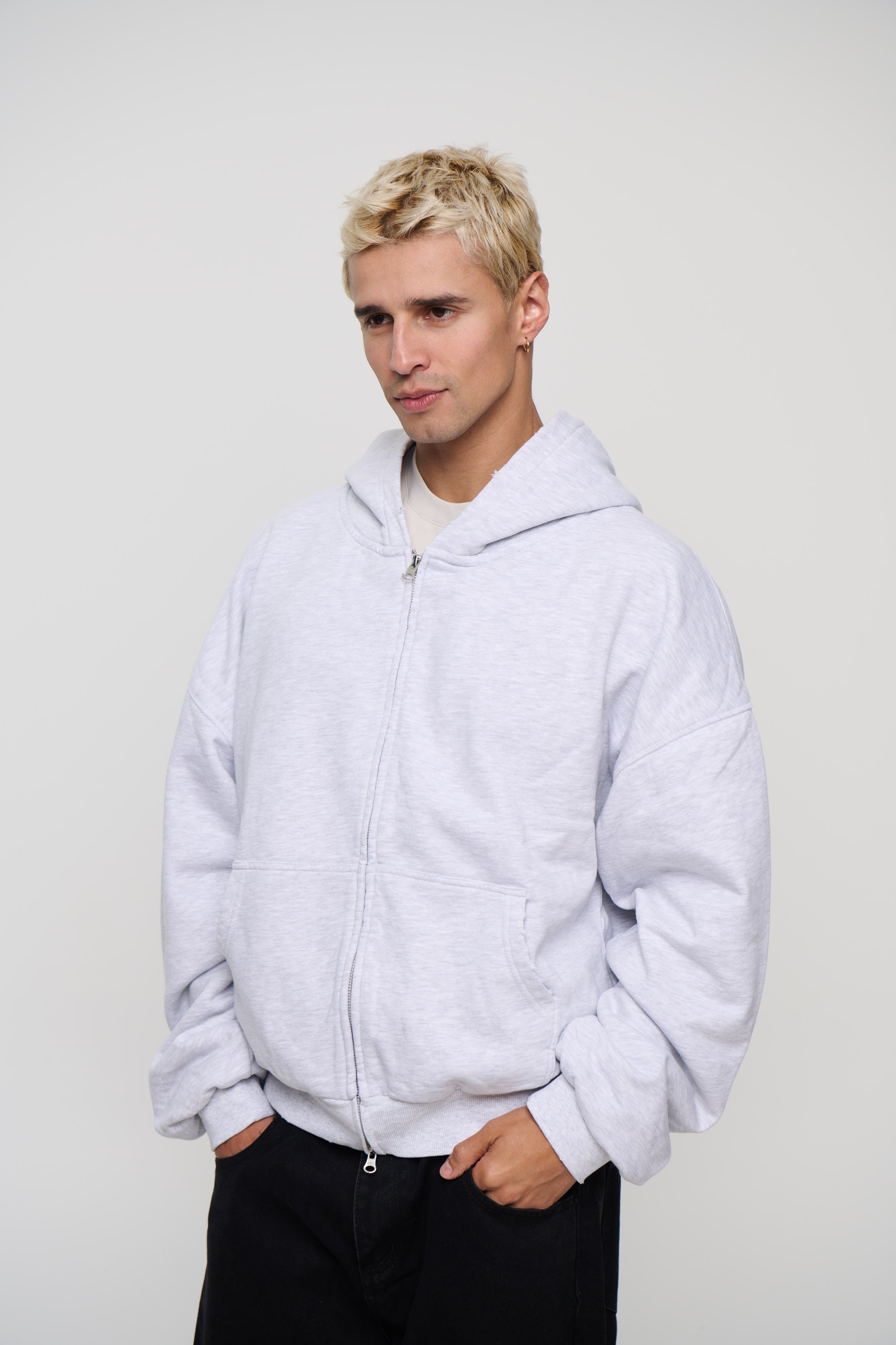 Heavyweight Lined Zip Up Hood Grey
