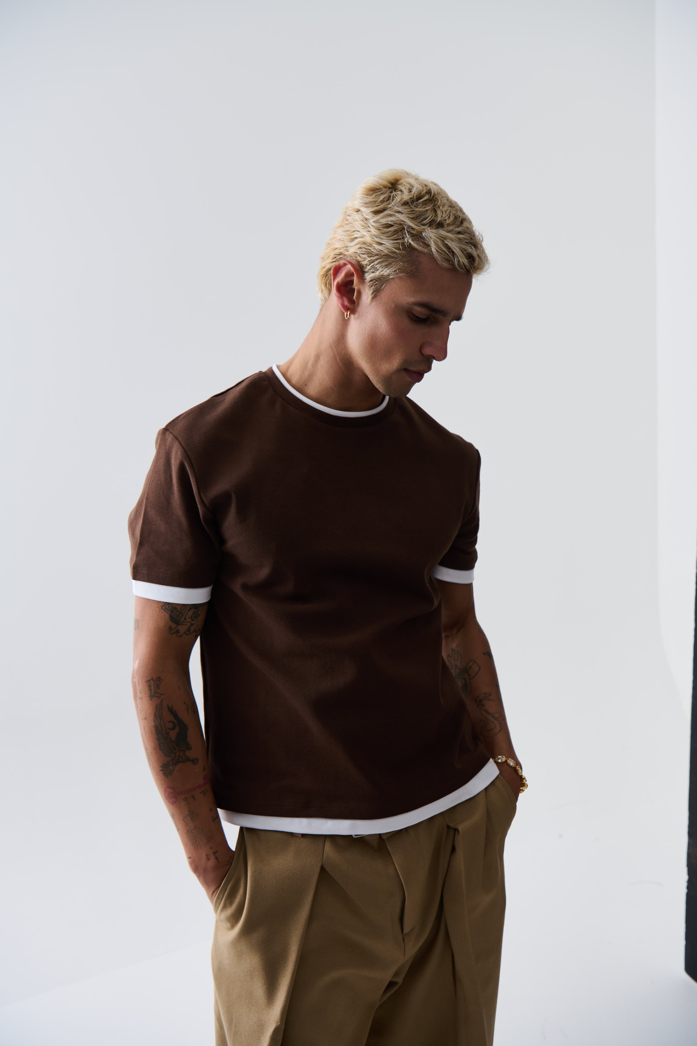 Double Trim Cotton Tee Choc