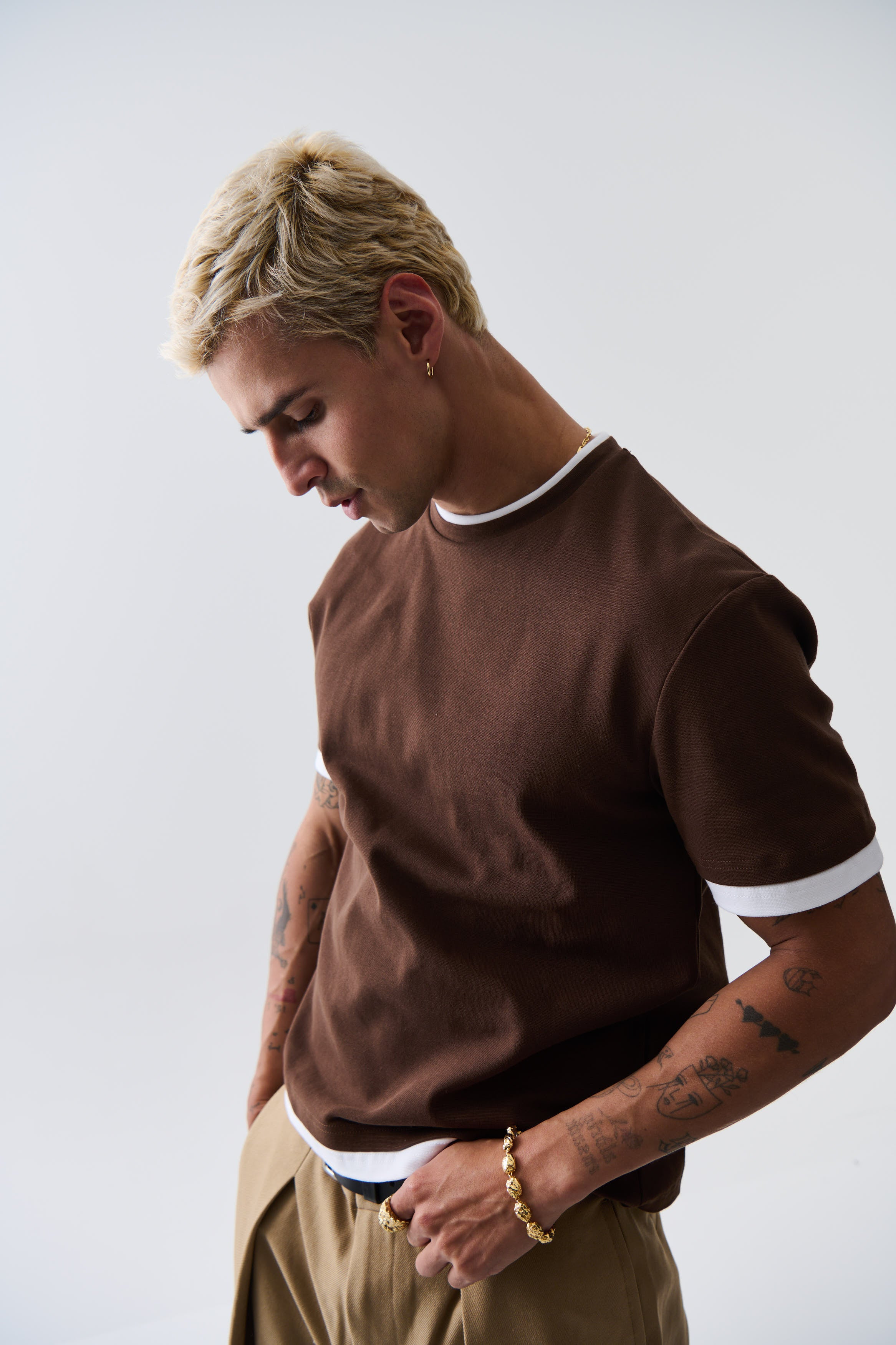 Double Trim Cotton Tee Choc