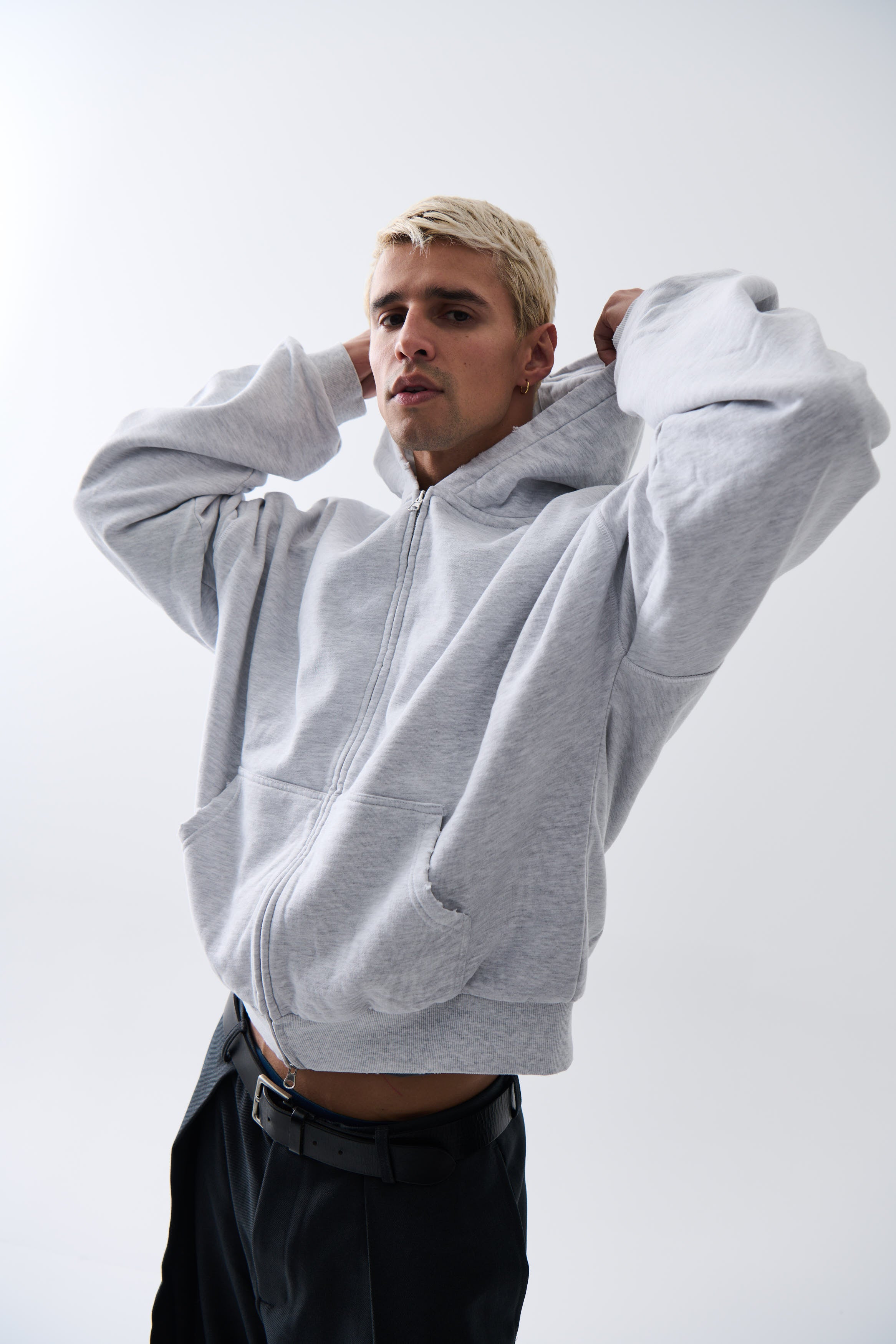 Heavyweight Lined Zip Up Hood Grey