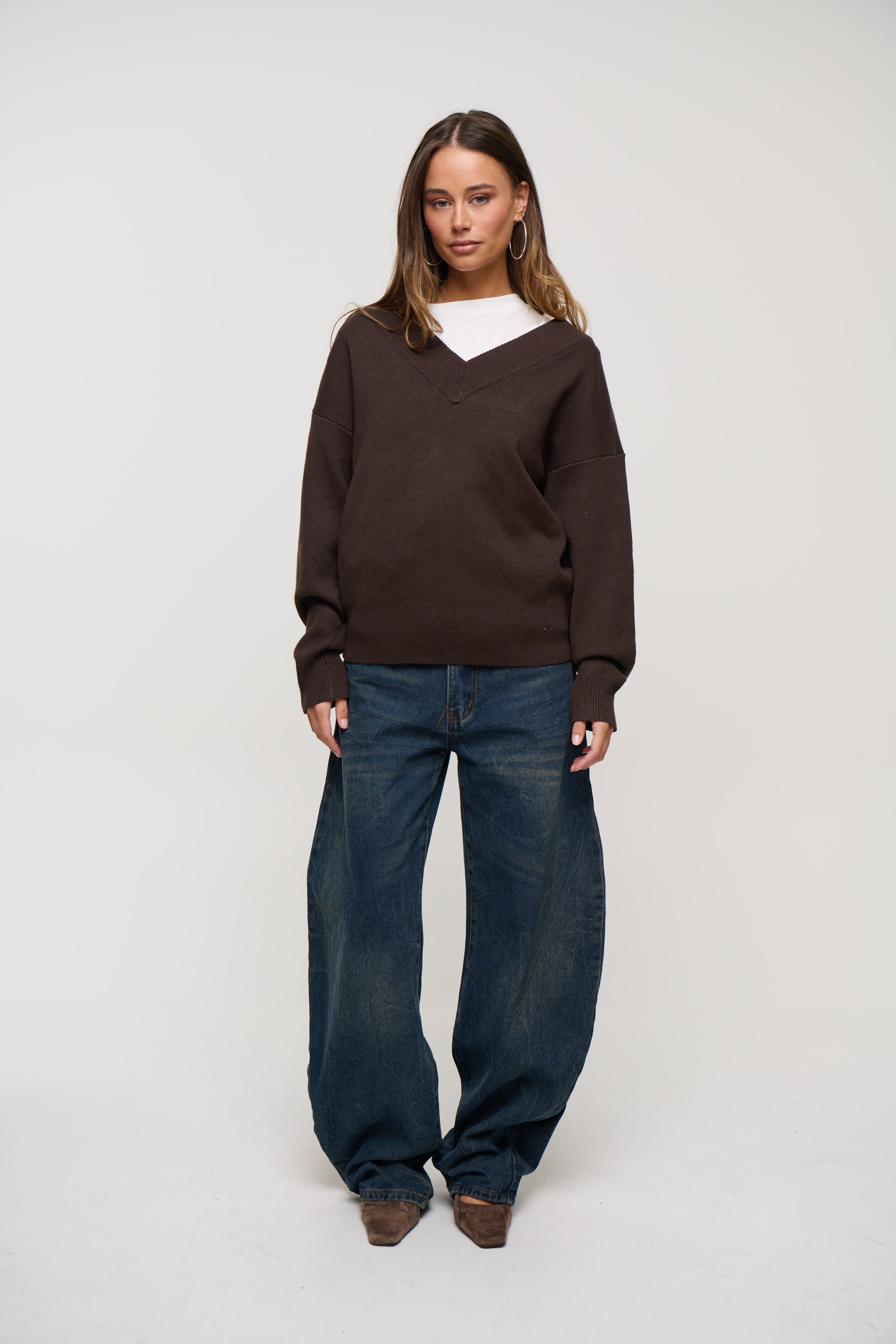 Alexa V Neck Knit Chocolate