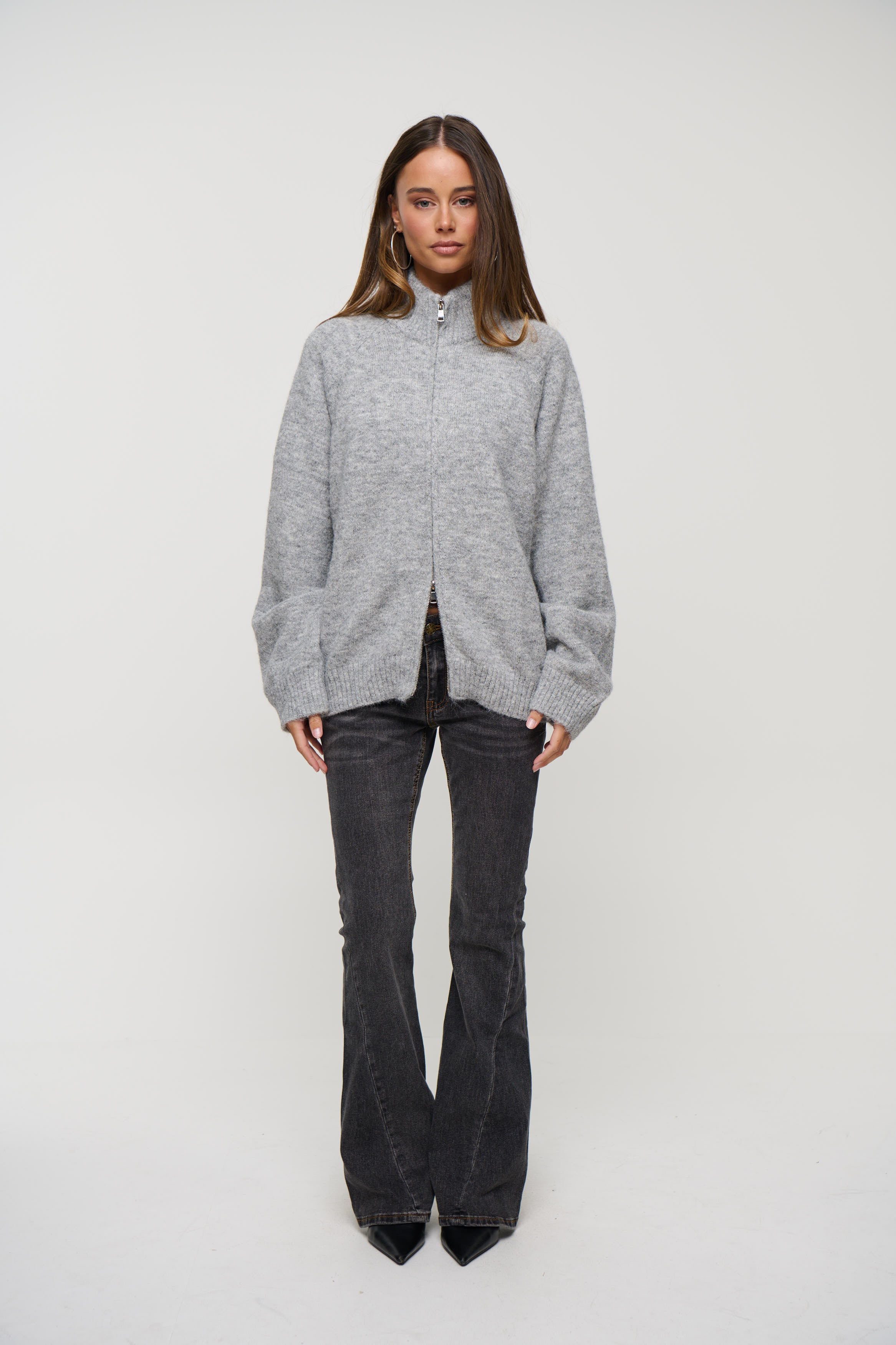 Tyla Zip Up Knit Grey