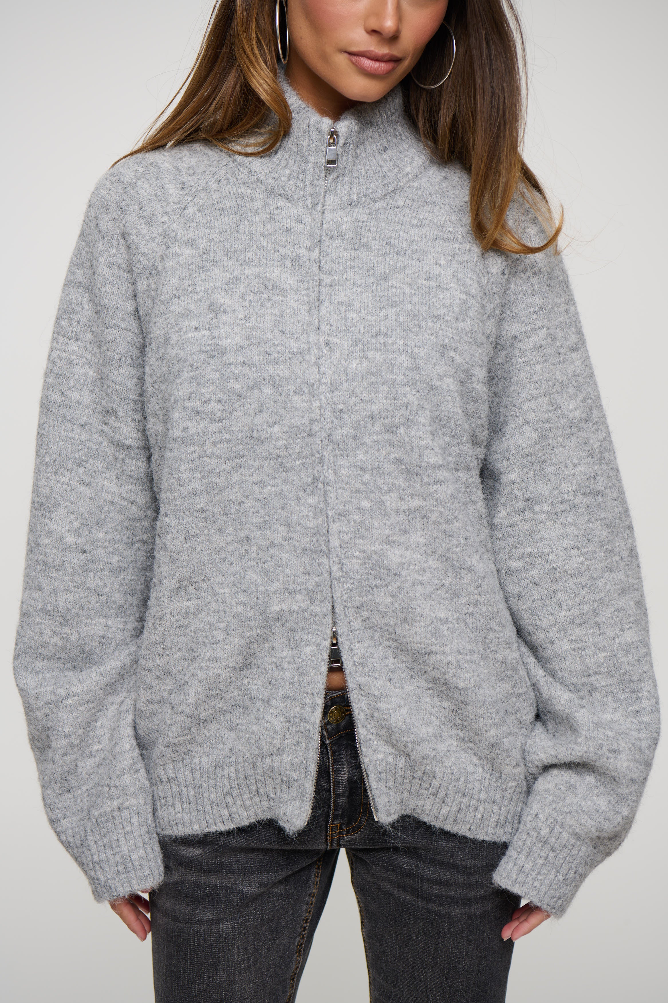 Tyla Zip Up Knit Grey