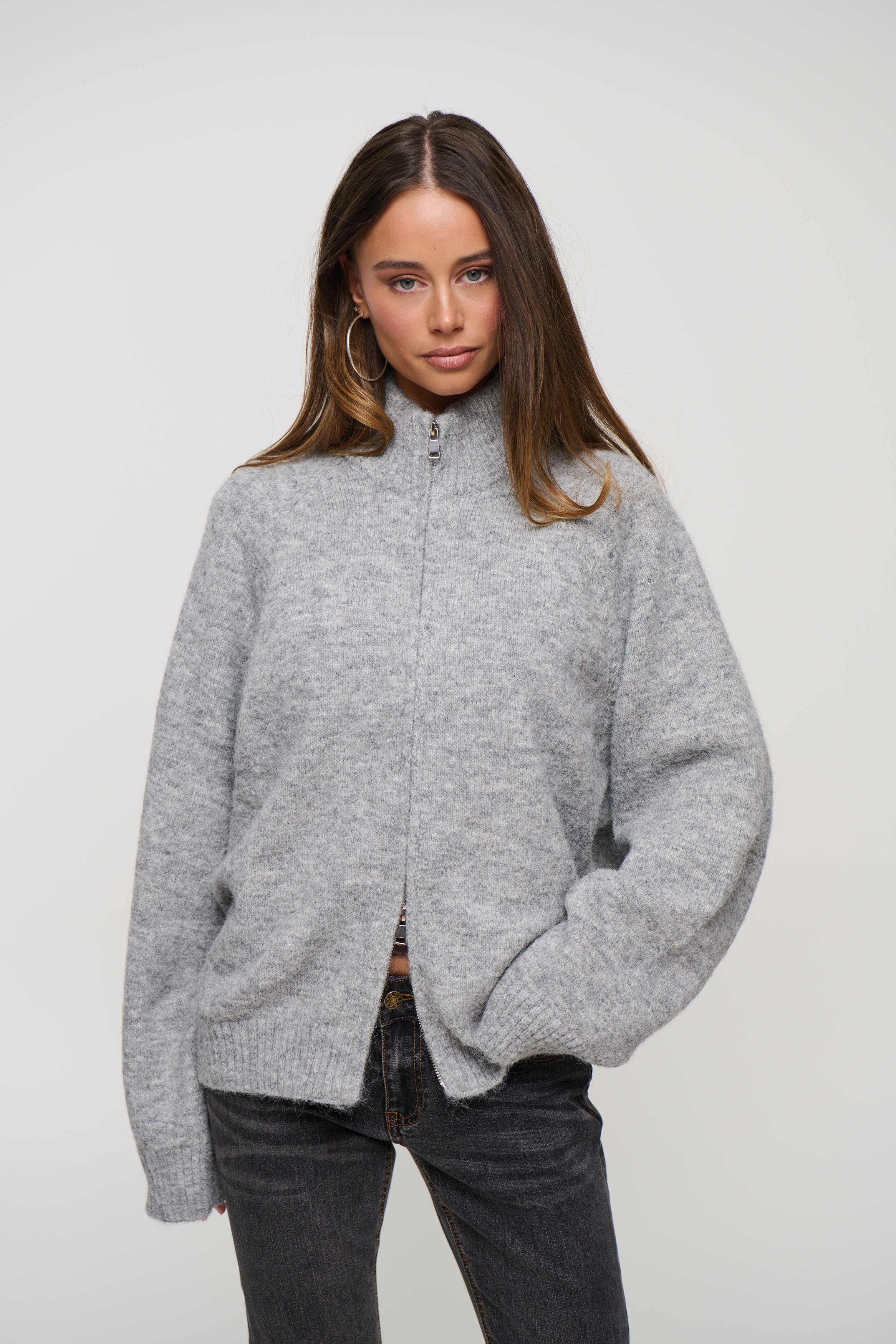 Tyla Zip Up Knit Grey
