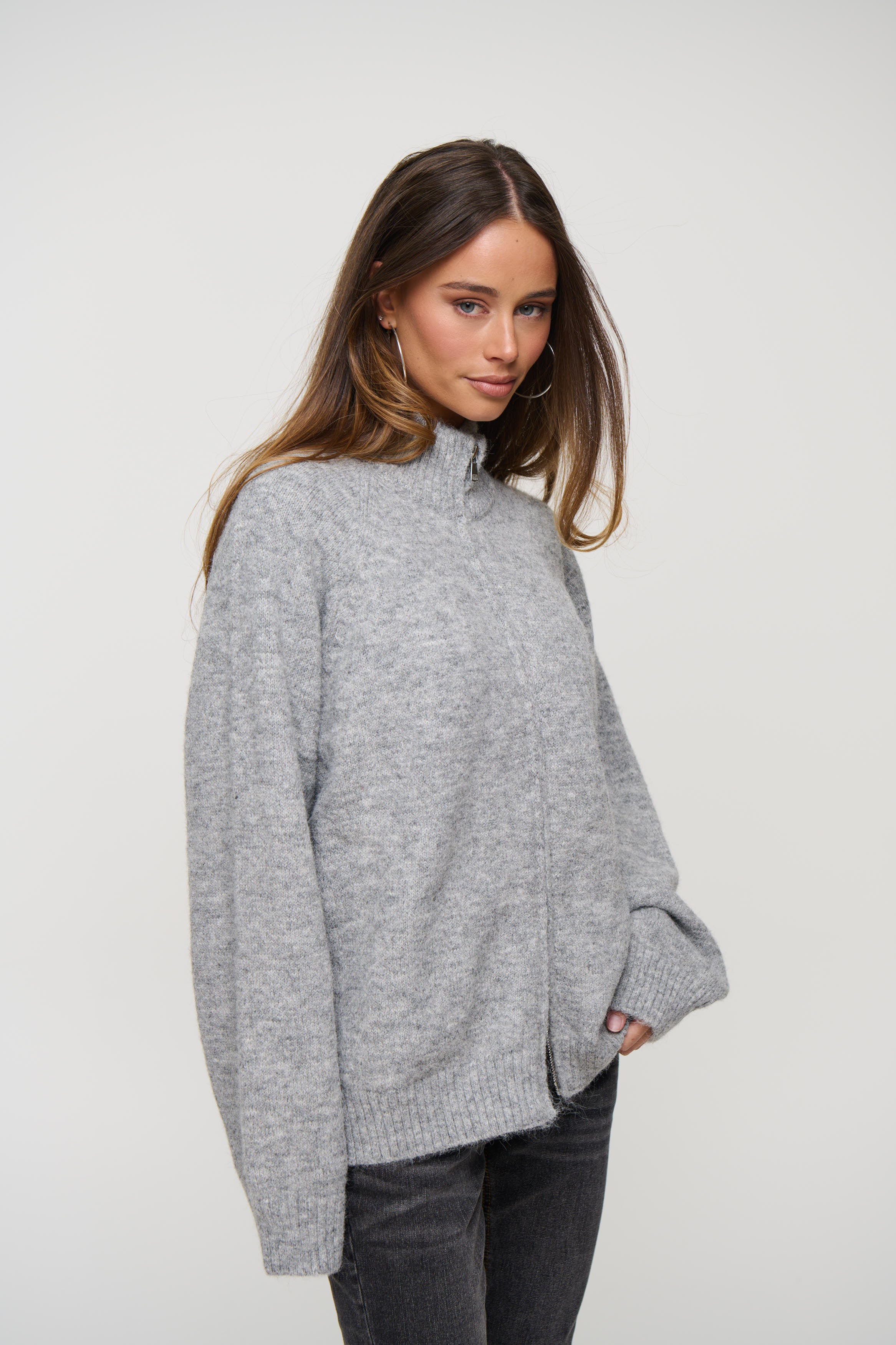Tyla Zip Up Knit Grey