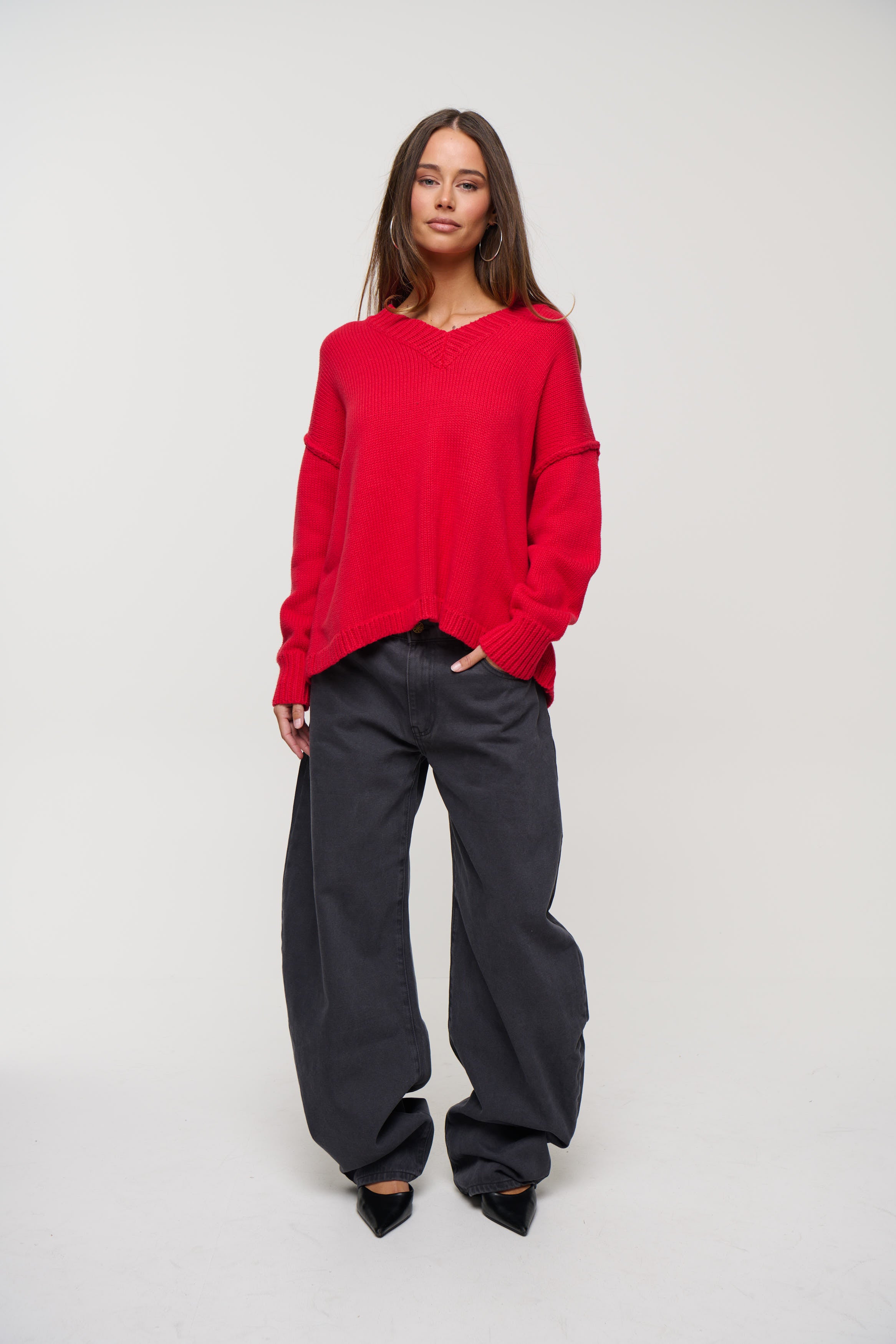 Willow V Neck Knit Cherry