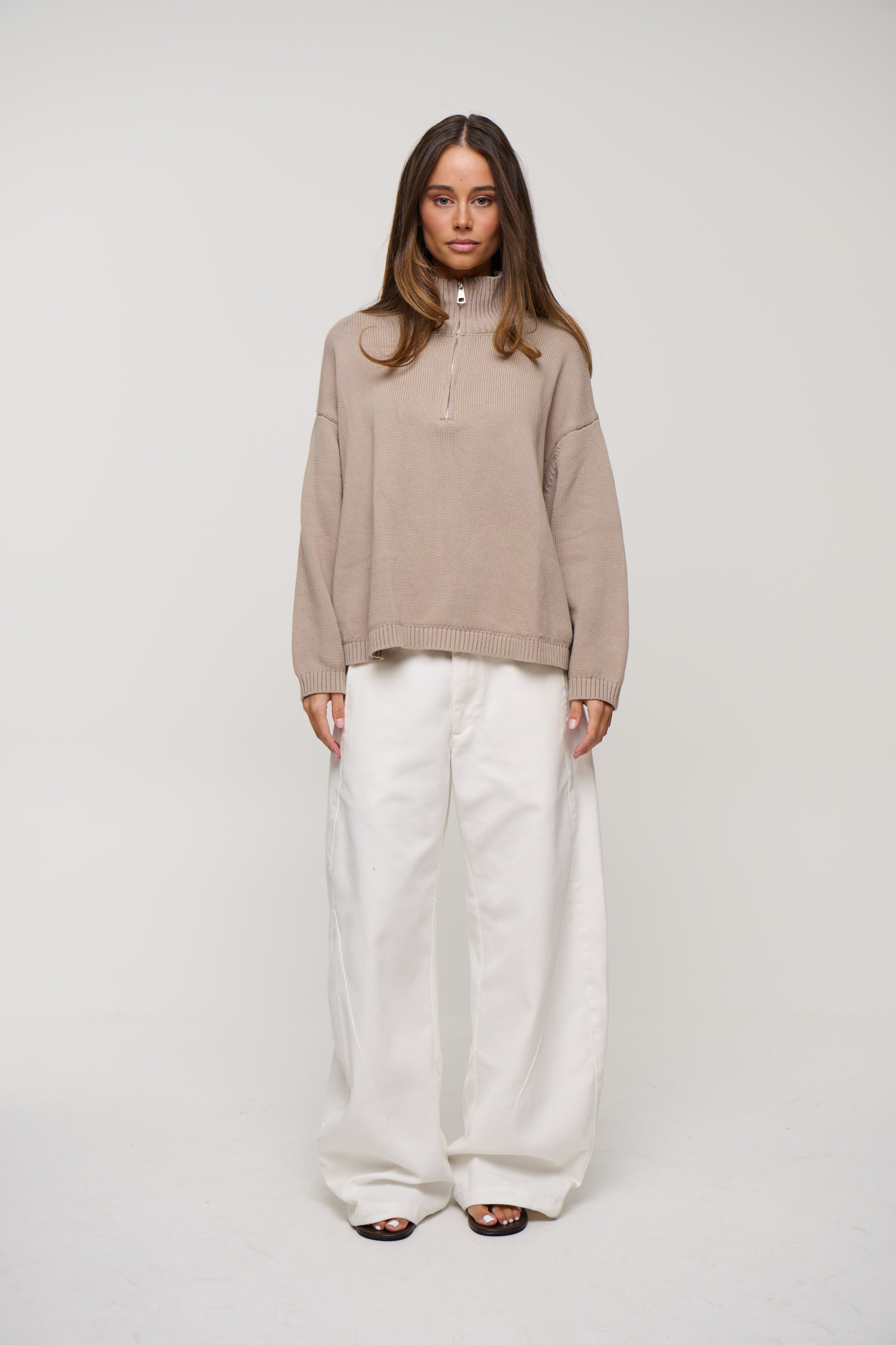 Rome Zip Up Knit Taupe