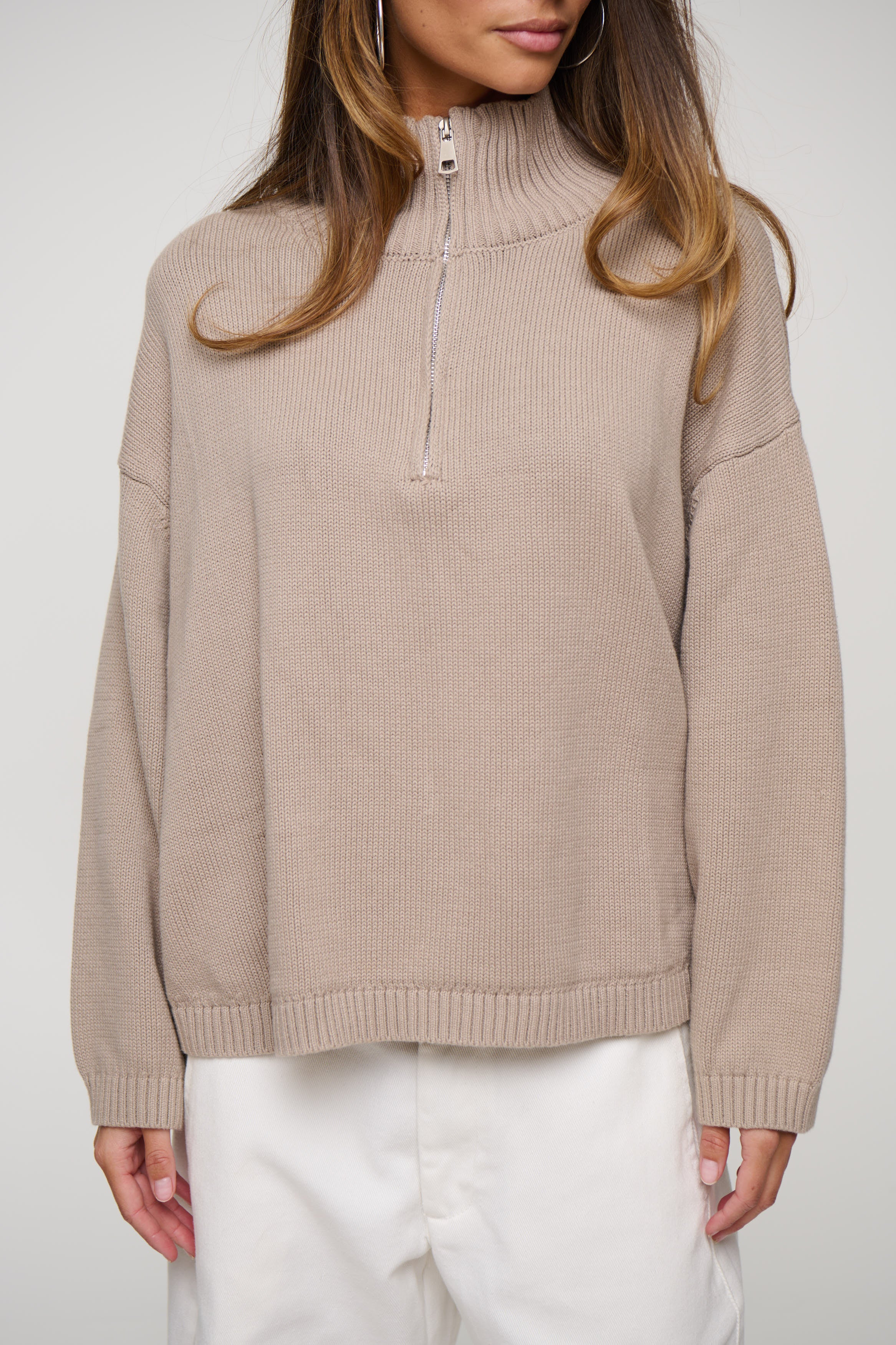 Rome Zip Up Knit Taupe