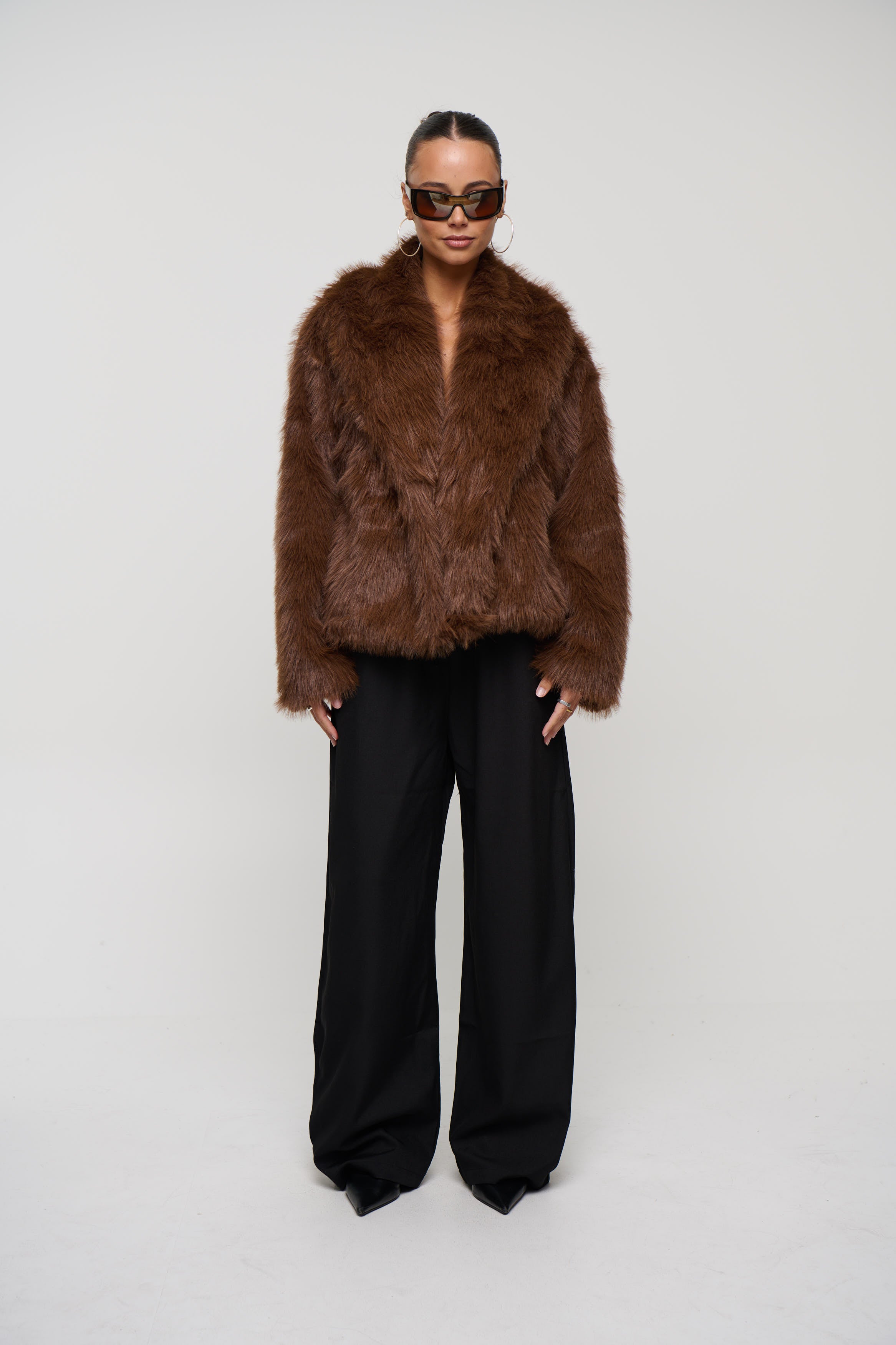 Raya Faux Fur Coat Coffee