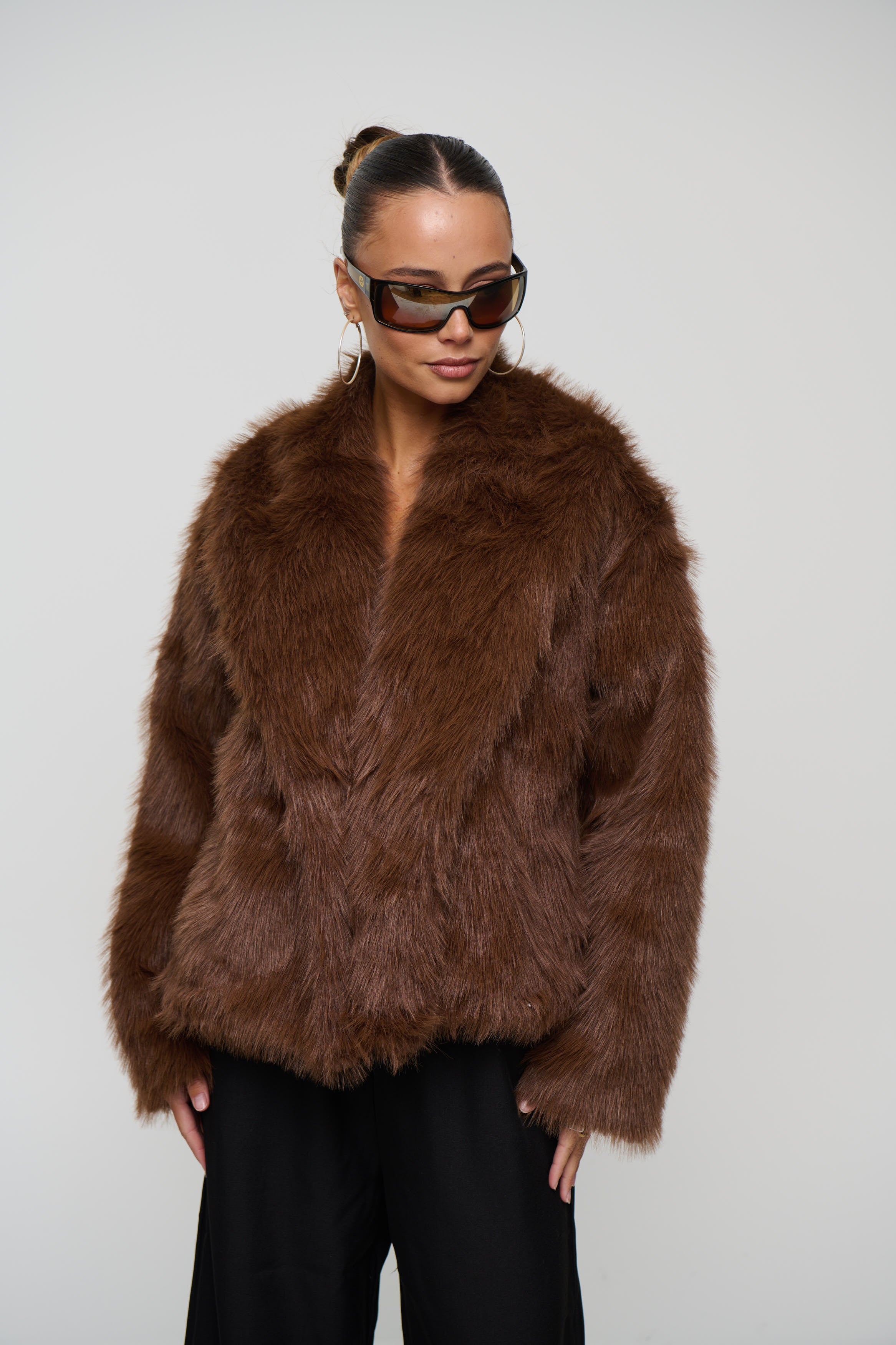 Raya Faux Fur Coat Coffee
