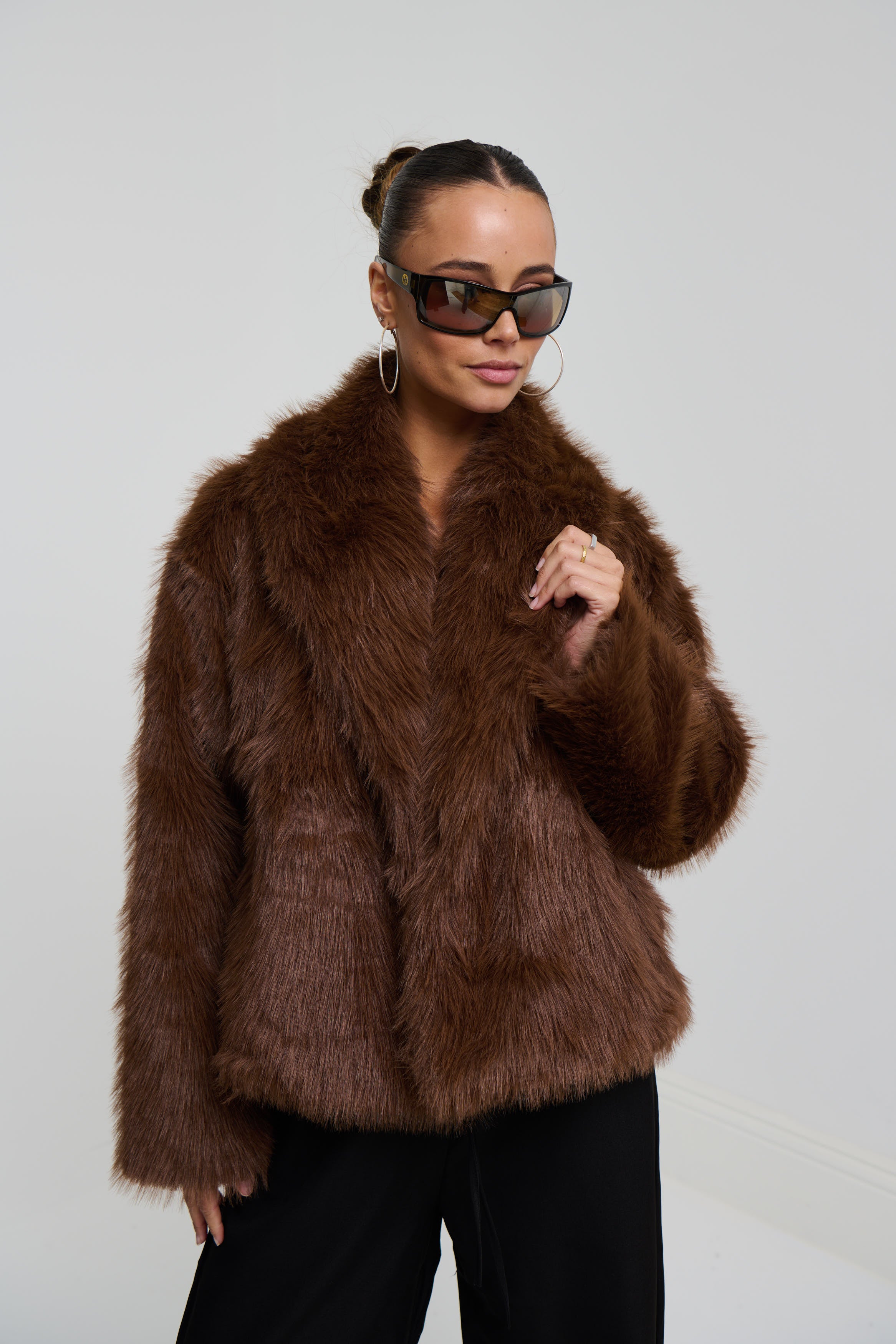 Raya Faux Fur Coat Coffee