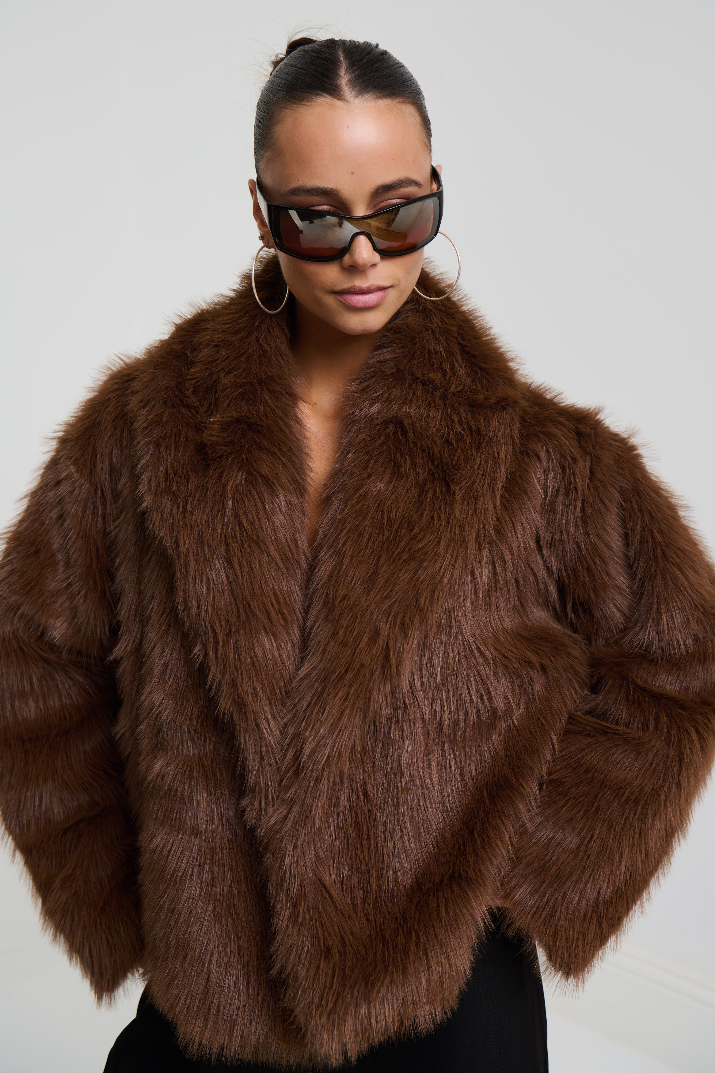 Raya Faux Fur Coat Coffee