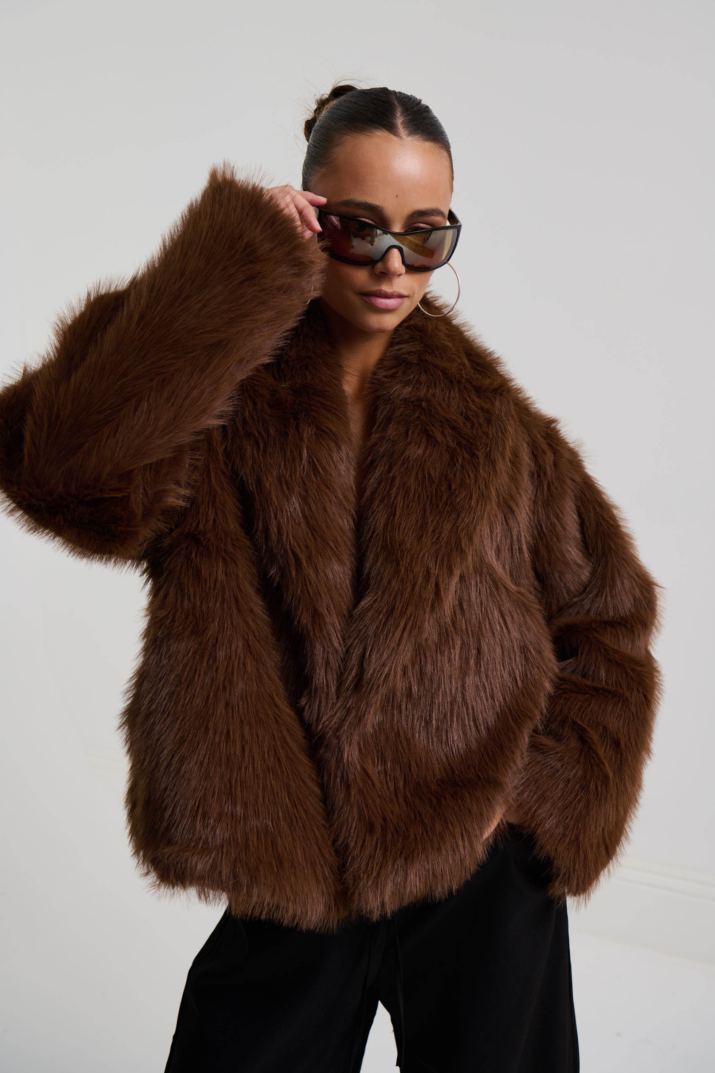 Raya Faux Fur Coat Coffee