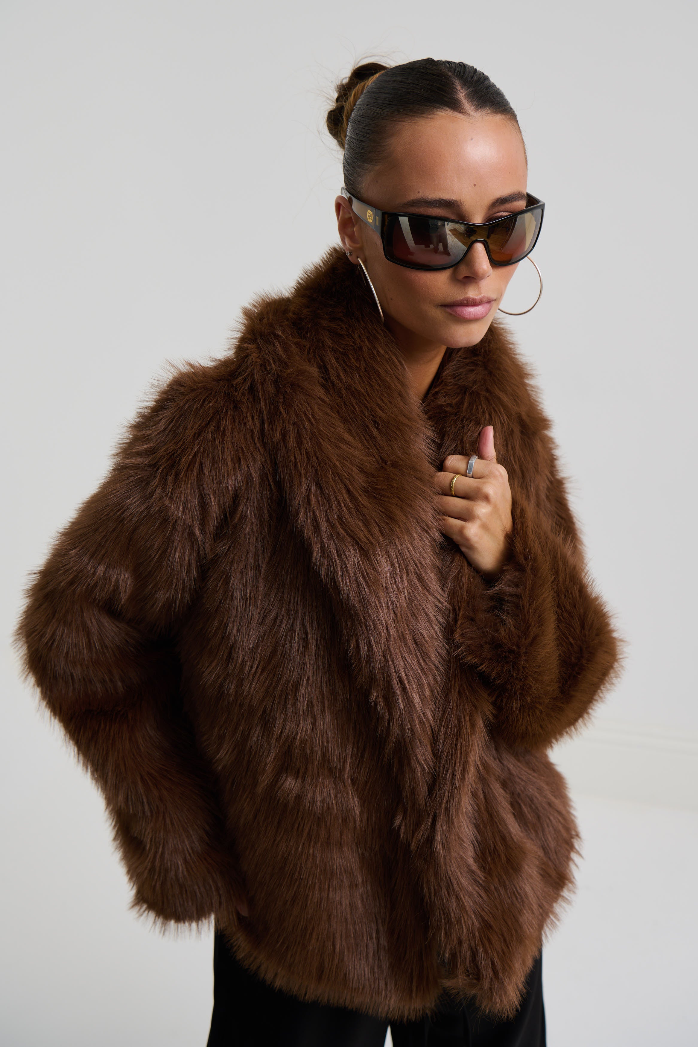 Raya Faux Fur Coat Coffee