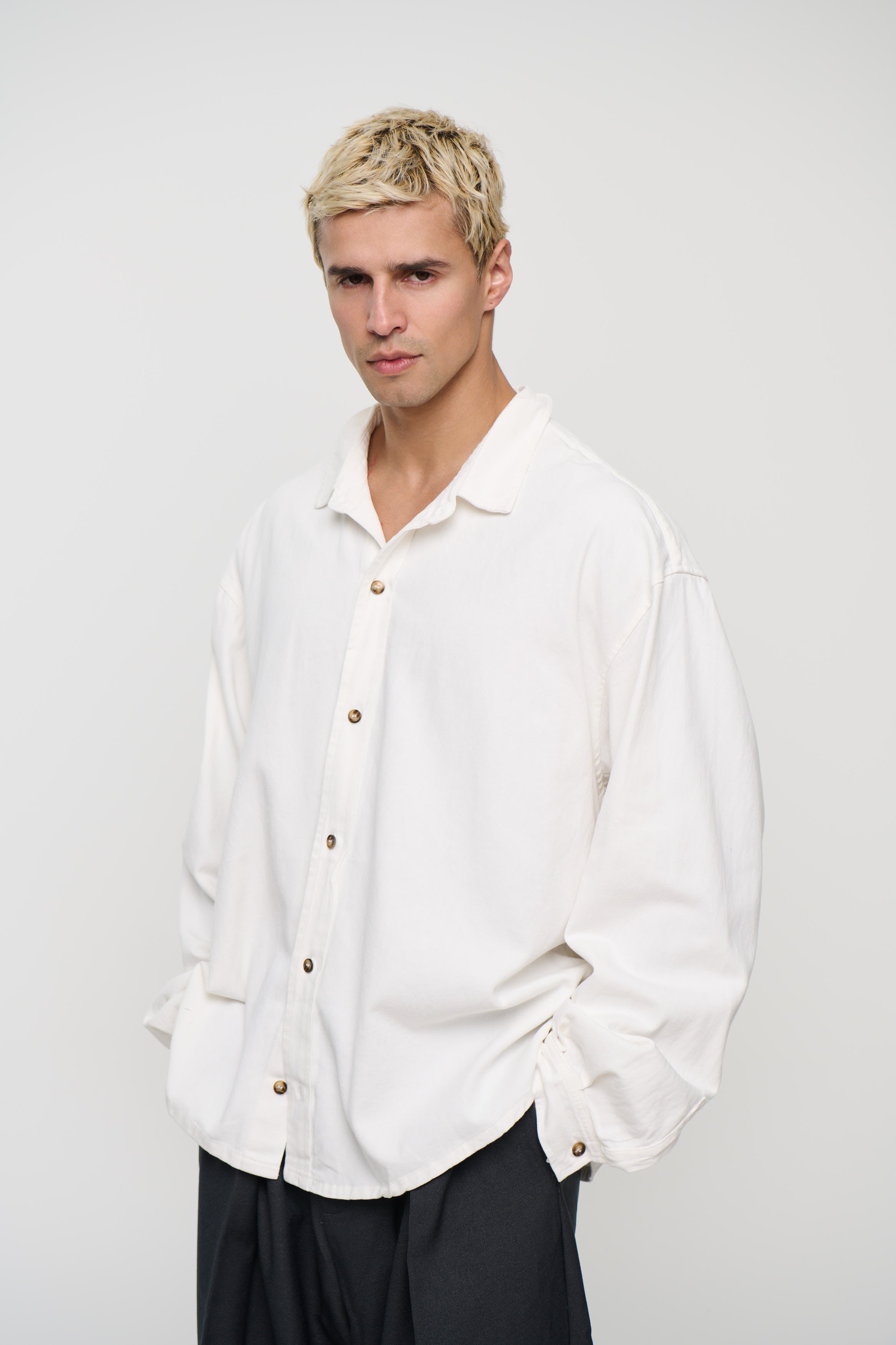 Phillip Washed Cotton Overshirt White