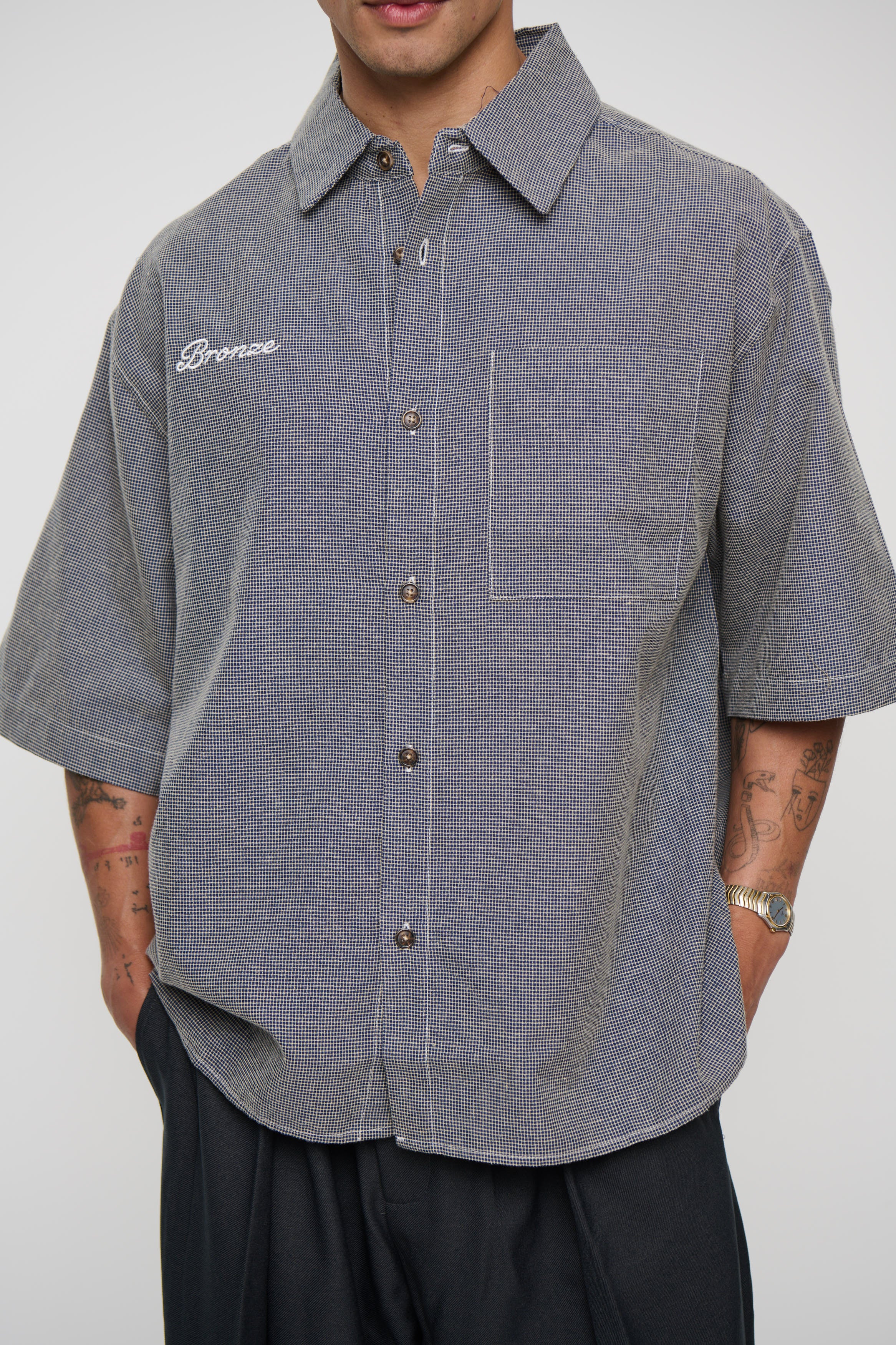 Scott Shirt Check Blue Embroidery