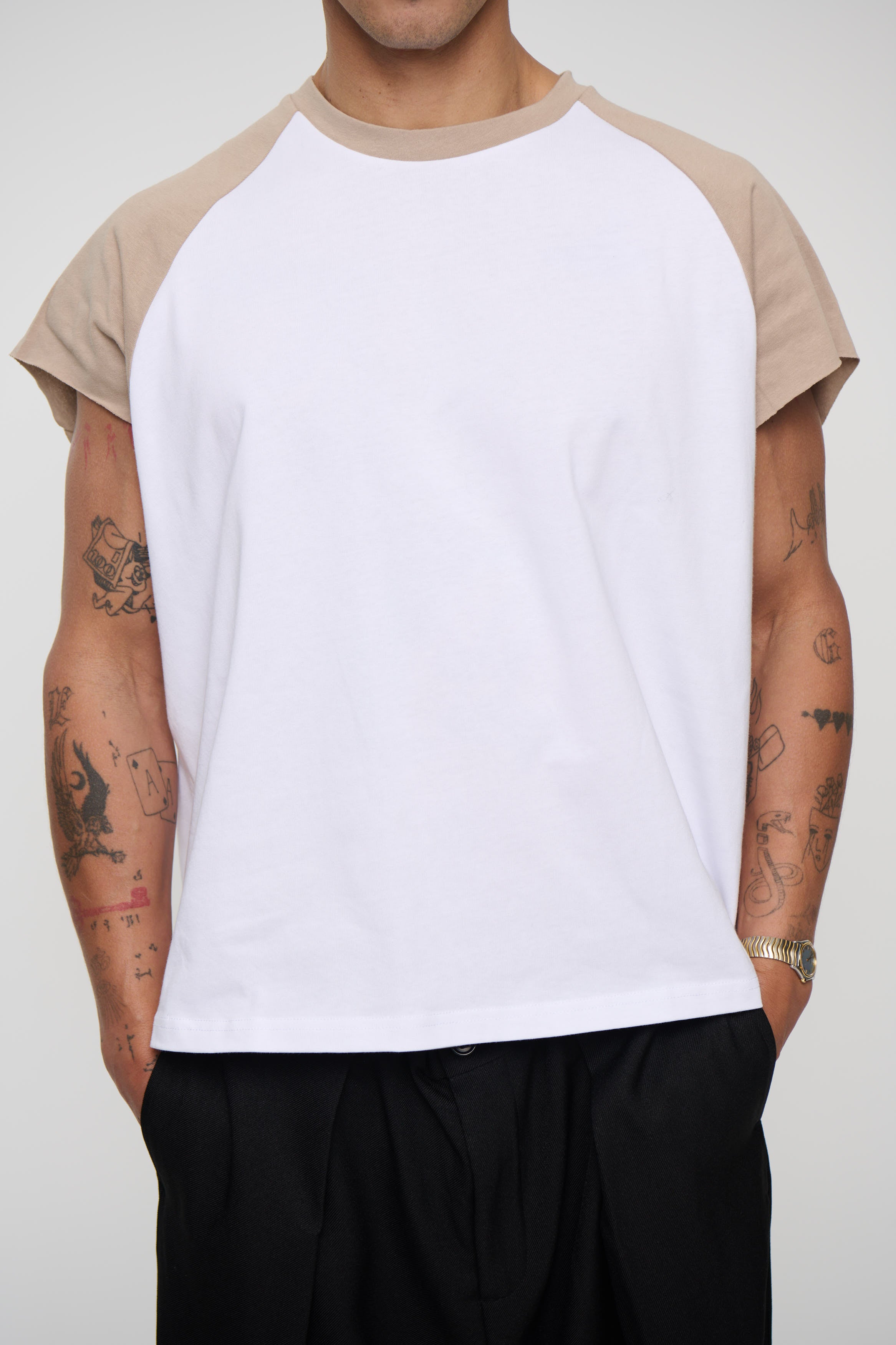 Raglan Crop Box Tank Light Khaki