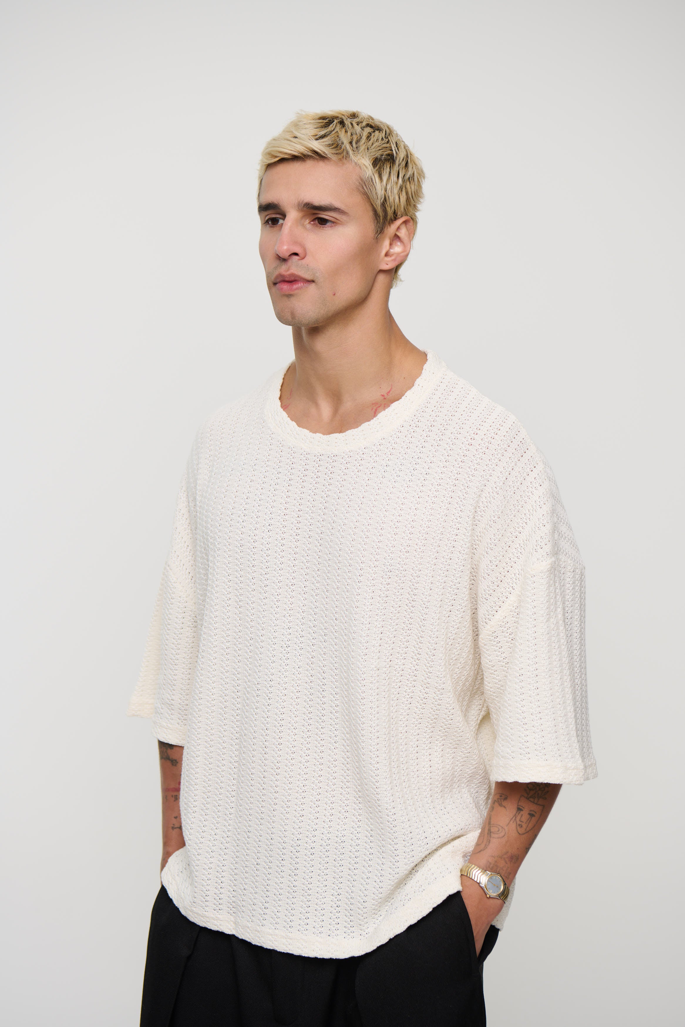 Vinnie Two Thread Stitch Tee White