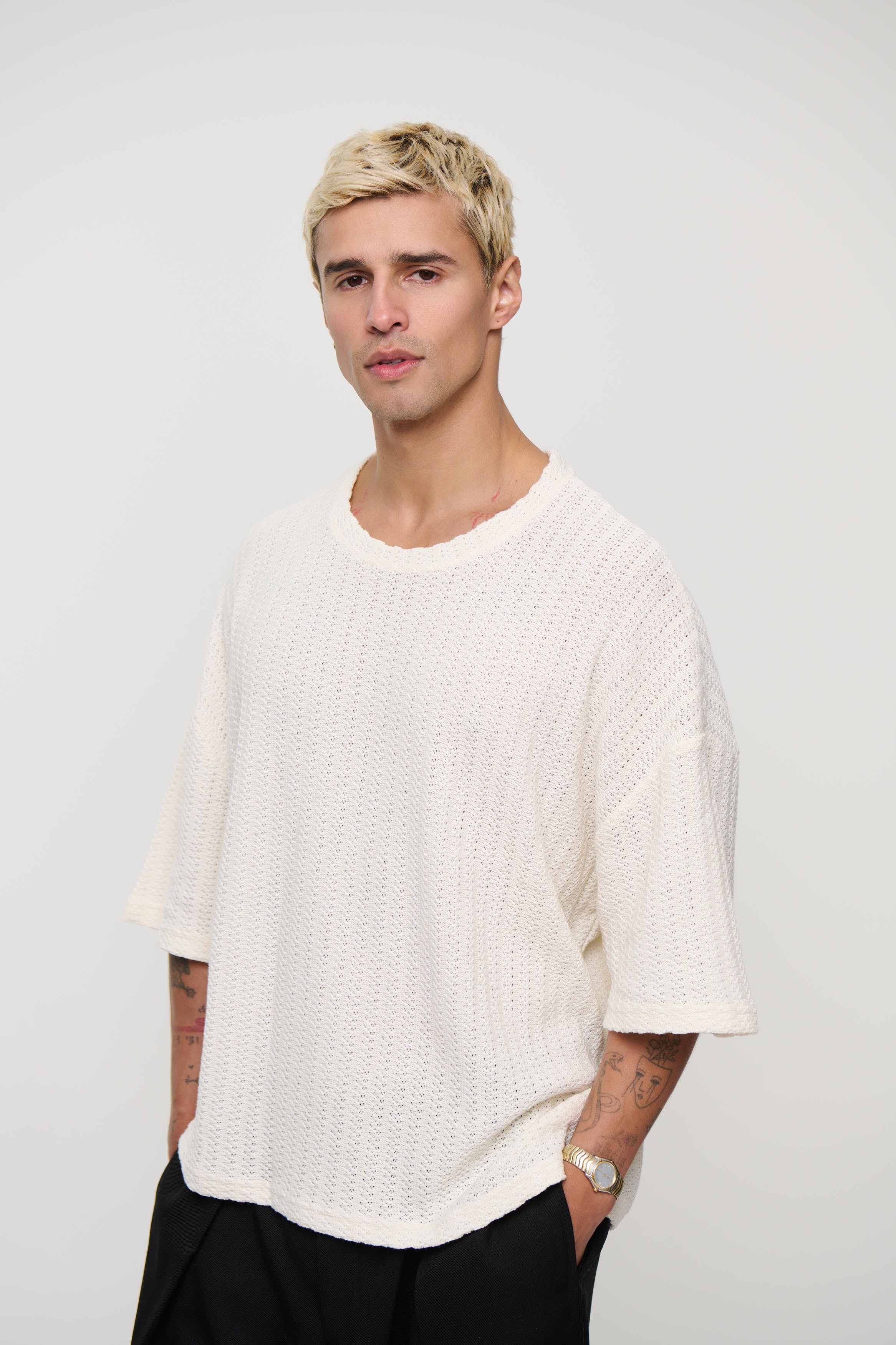Vinnie Two Thread Stitch Tee White