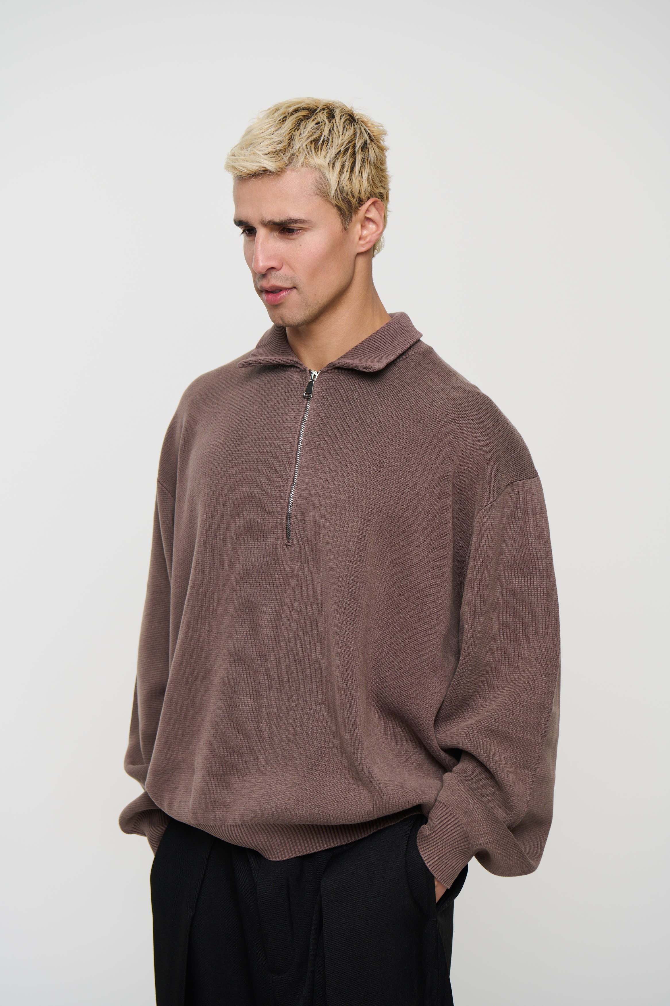 Calin Zip Up Knit Choc