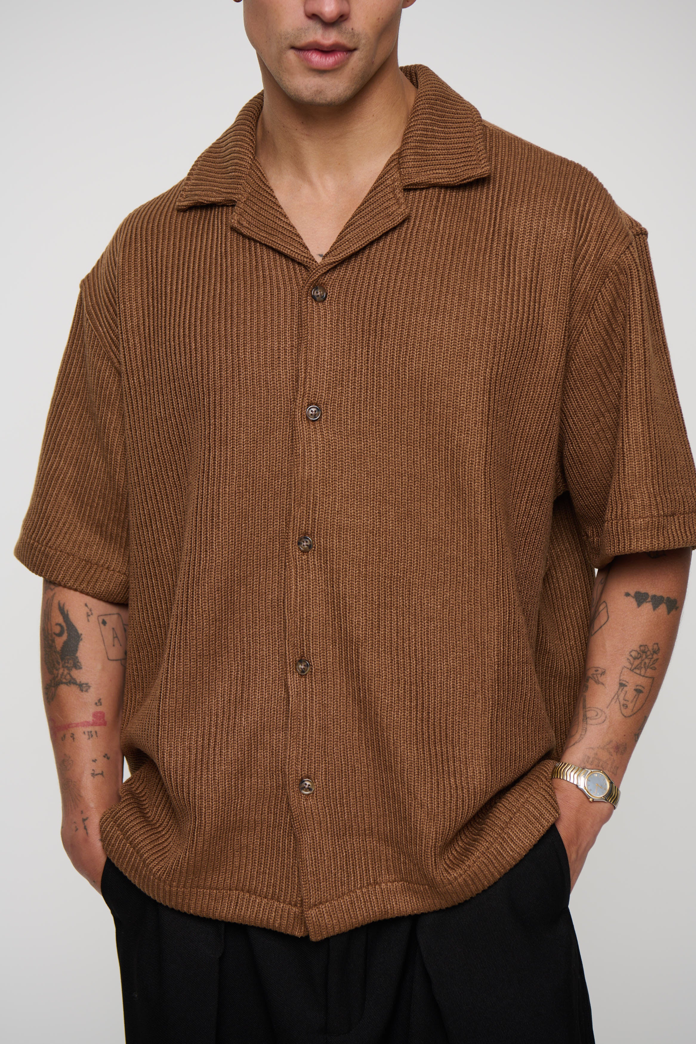 Chad Knitted Shirt Choc - FINAL SALE