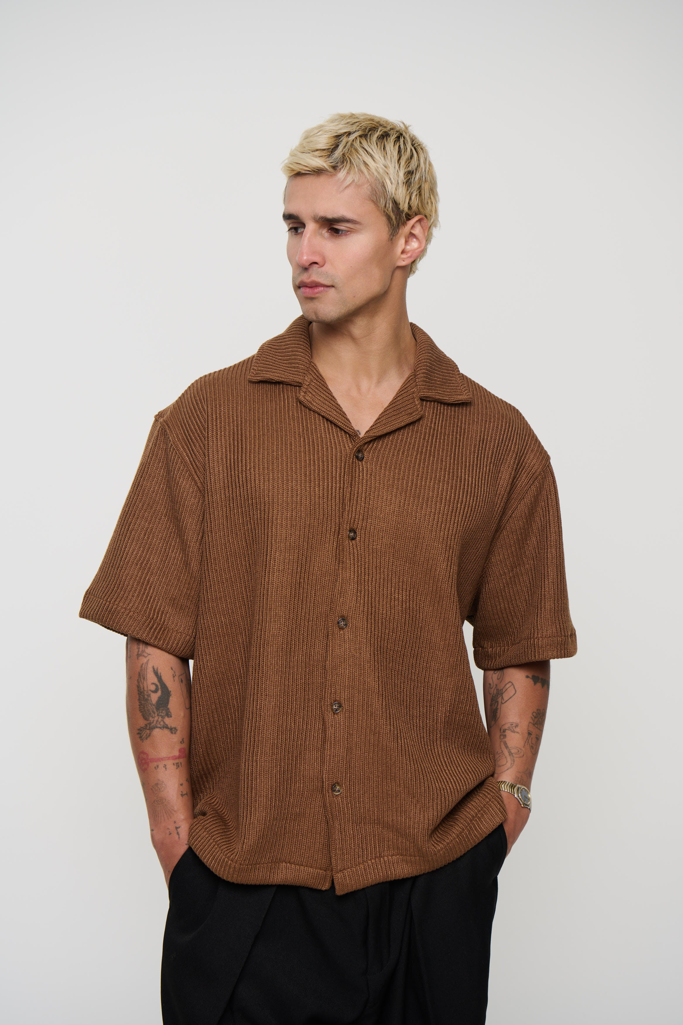 Chad Knitted Shirt Choc - FINAL SALE
