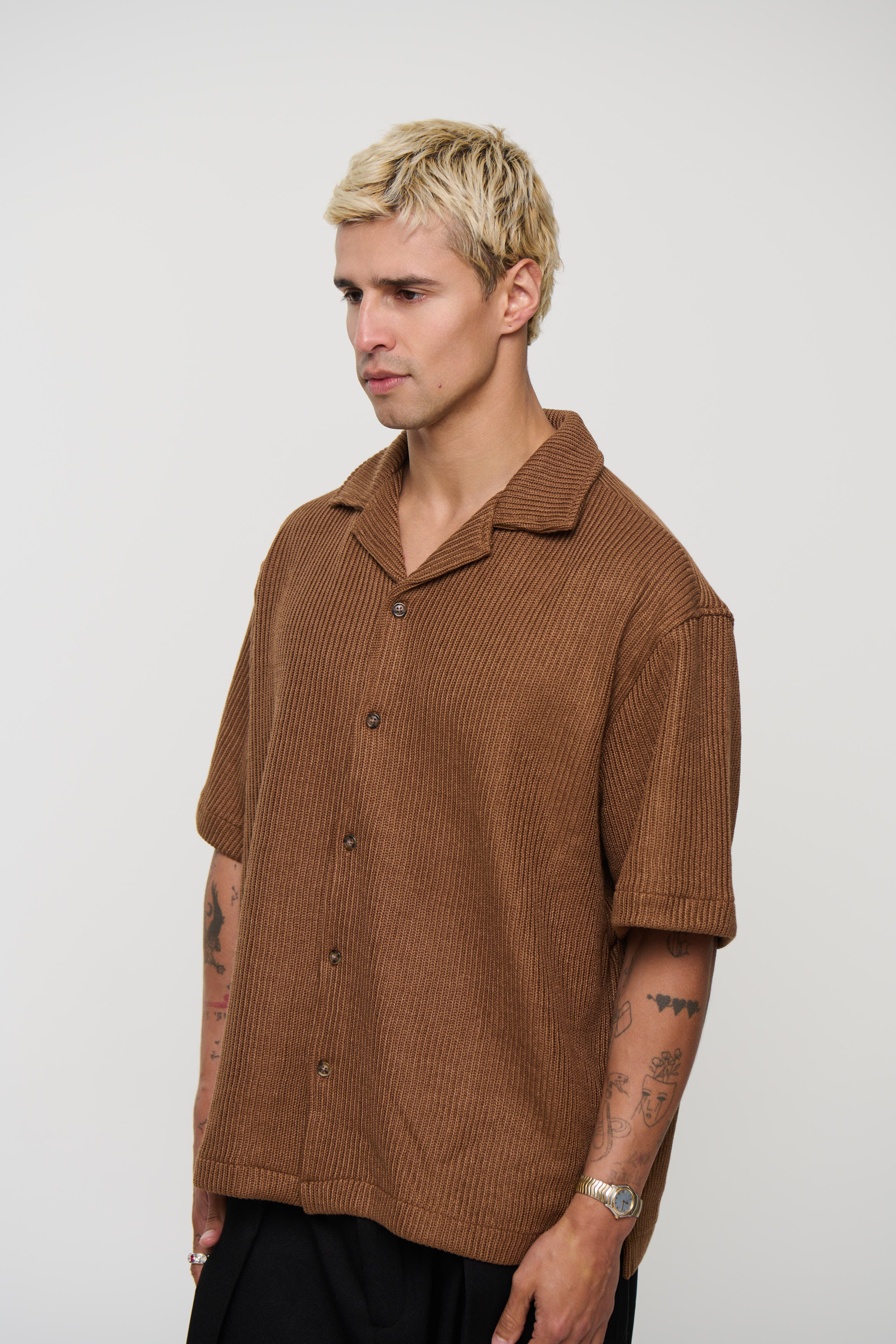 Chad Knitted Shirt Choc - FINAL SALE