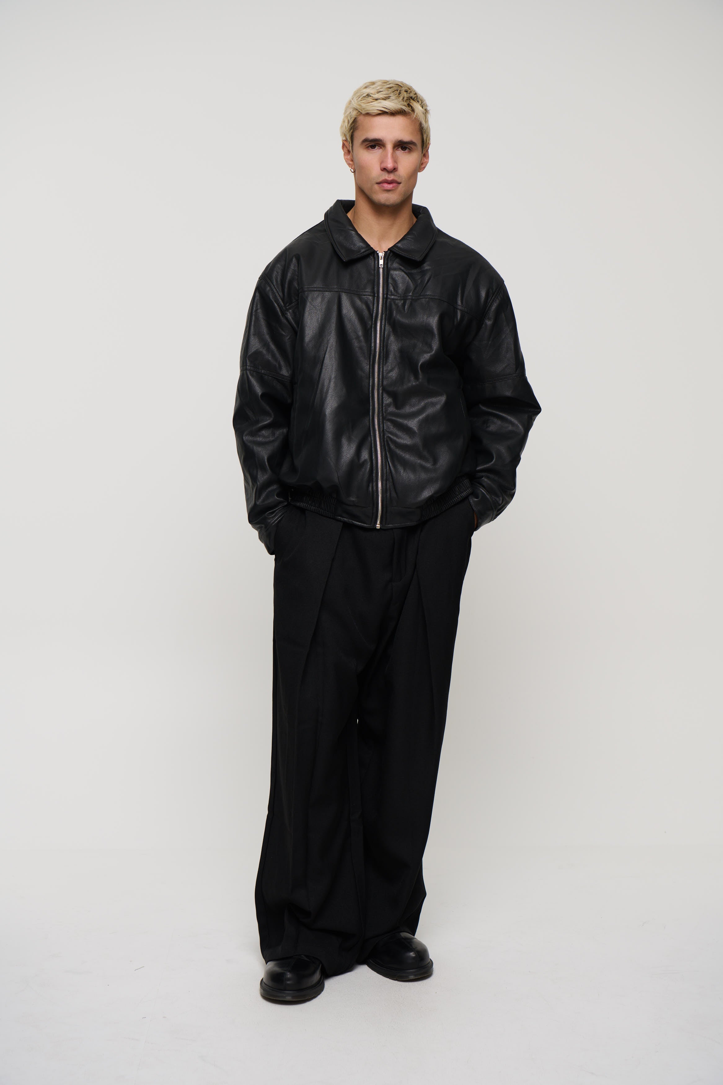 Faux Leather Soft Bomber Black