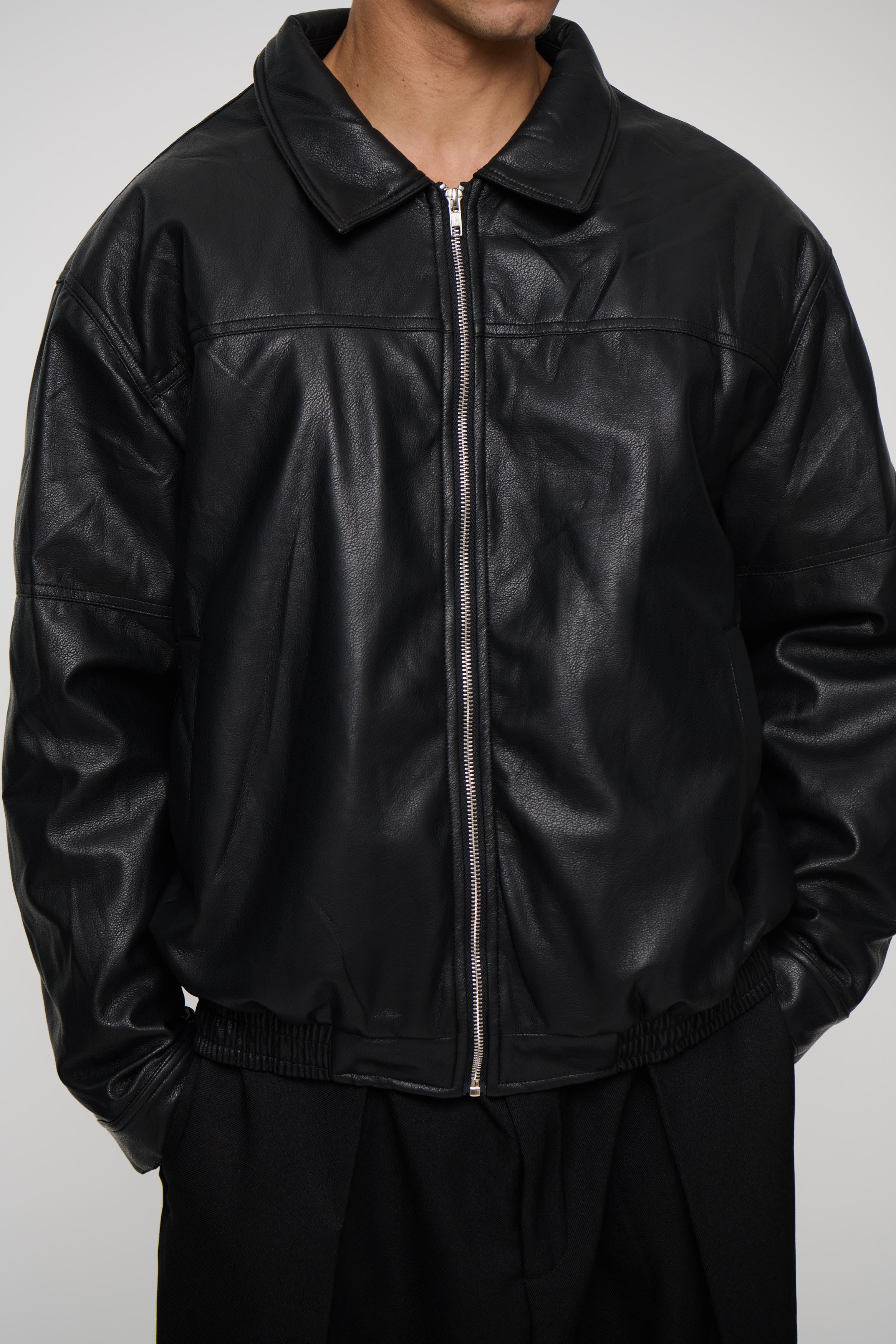 Faux Leather Soft Bomber Black